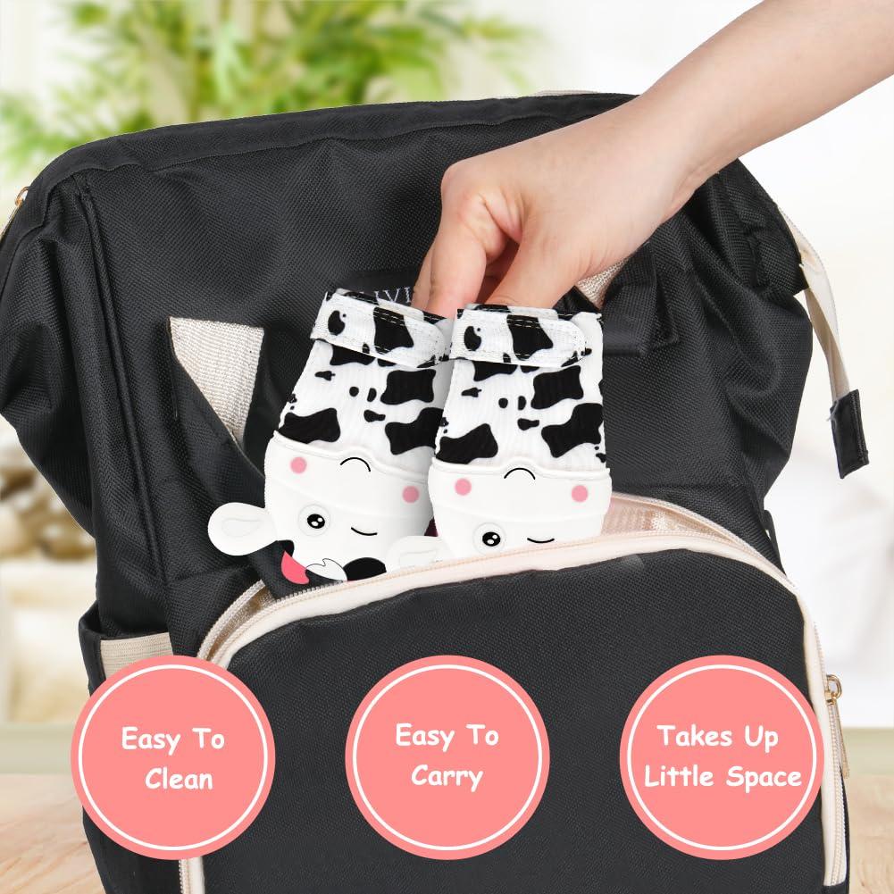 2 Mitones de Silicona para Dentición Bebés Vaca Blanca 0-12 Meses