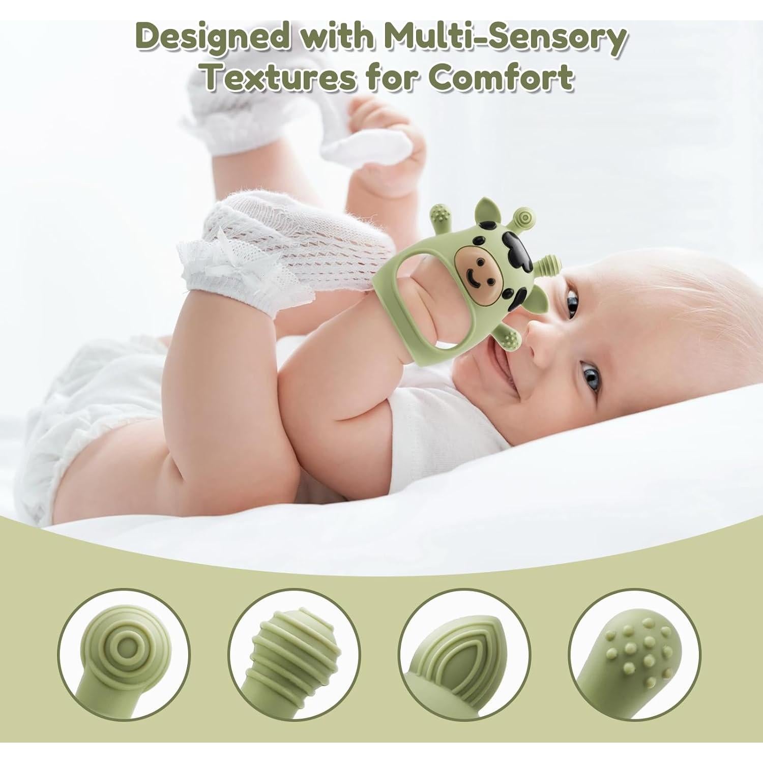 Paquete de 2 Juguetes de Dentición Silicona Bebés 0-12 Meses