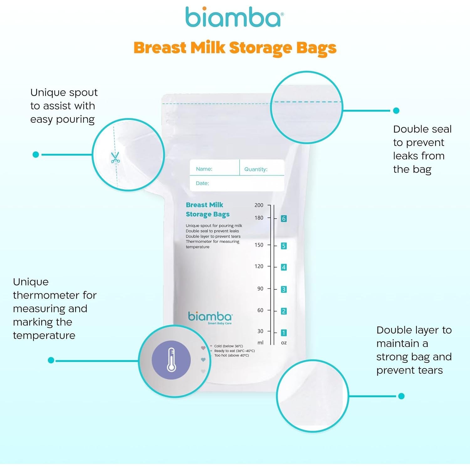 Bolsas de Almacenamiento de Leche Materna Biamba - 50 Piezas, 200ml