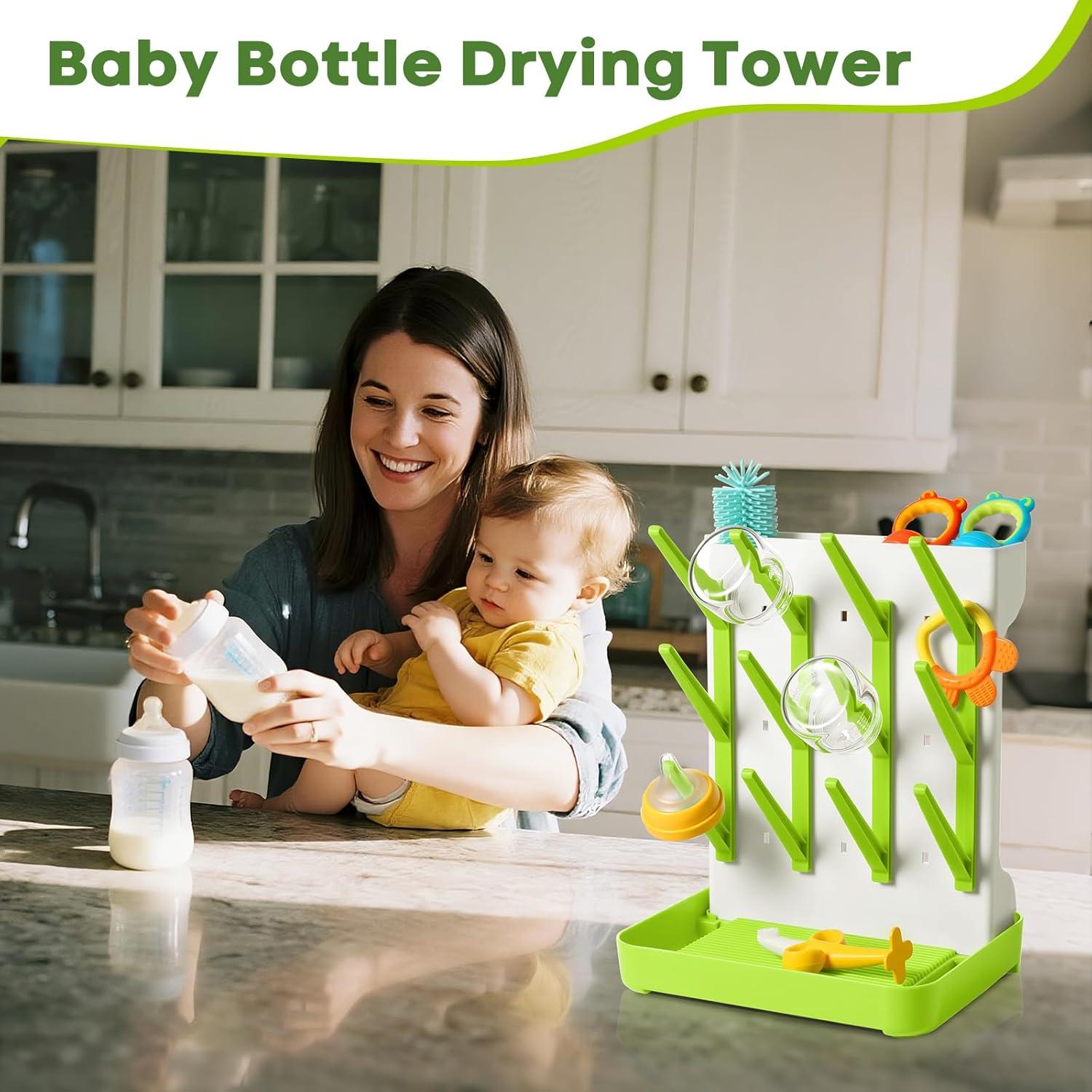 Soporte para Secado de Biberones MeCids Verde Ajustable 12 Biberones