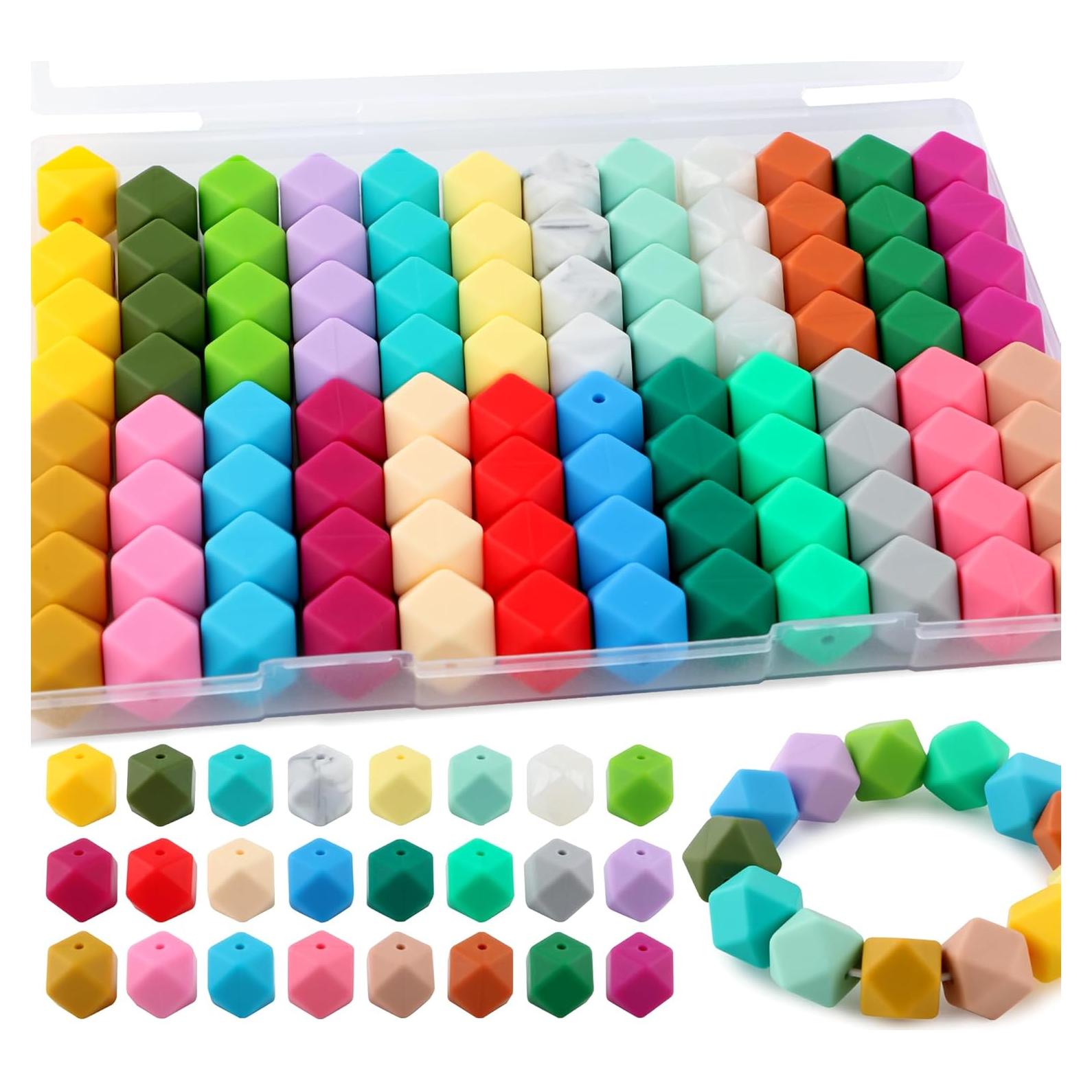 96 Perlas de Silicona Hexagonales 14mm Kovict Multicolor