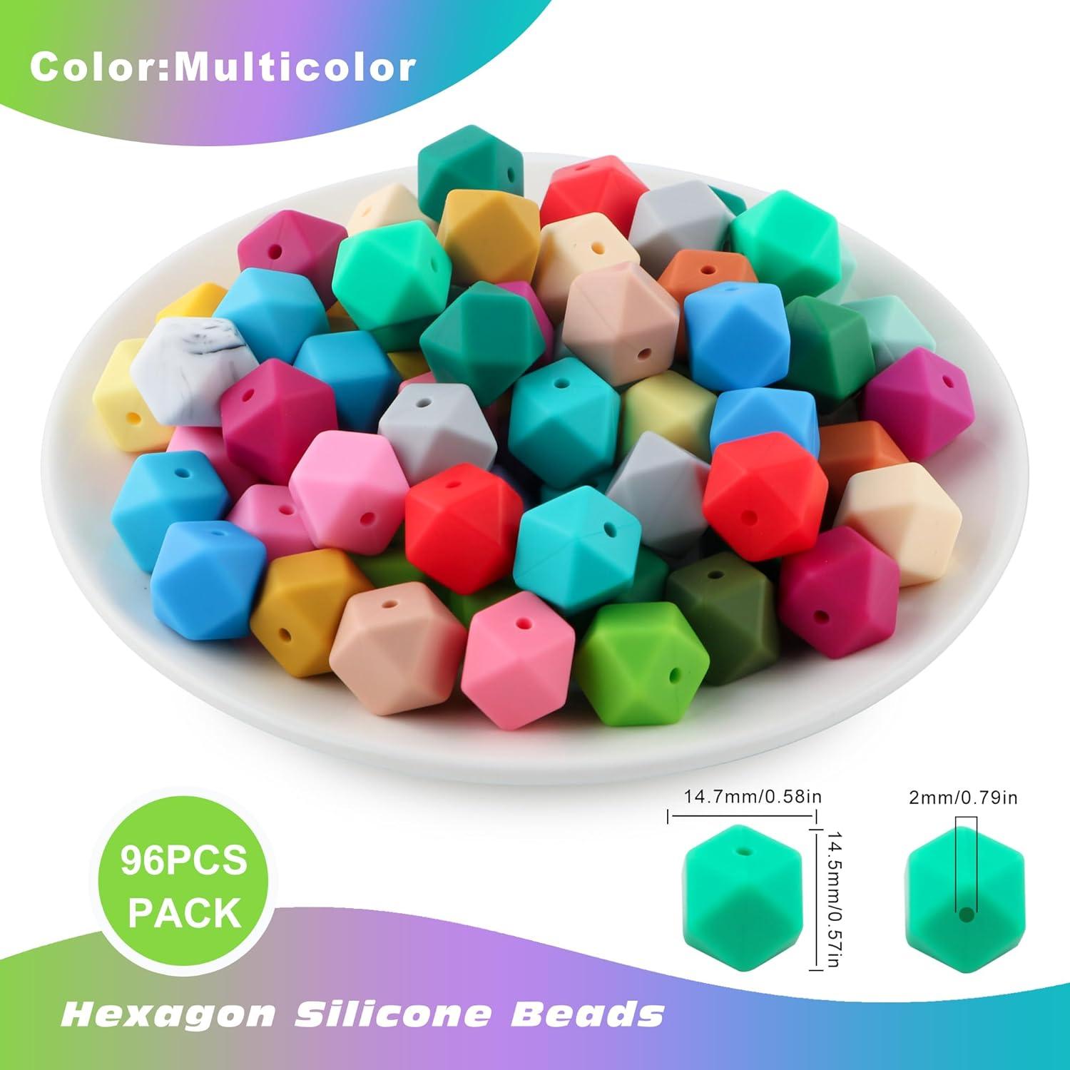 96 Perlas de Silicona Hexagonales 14mm Kovict Multicolor