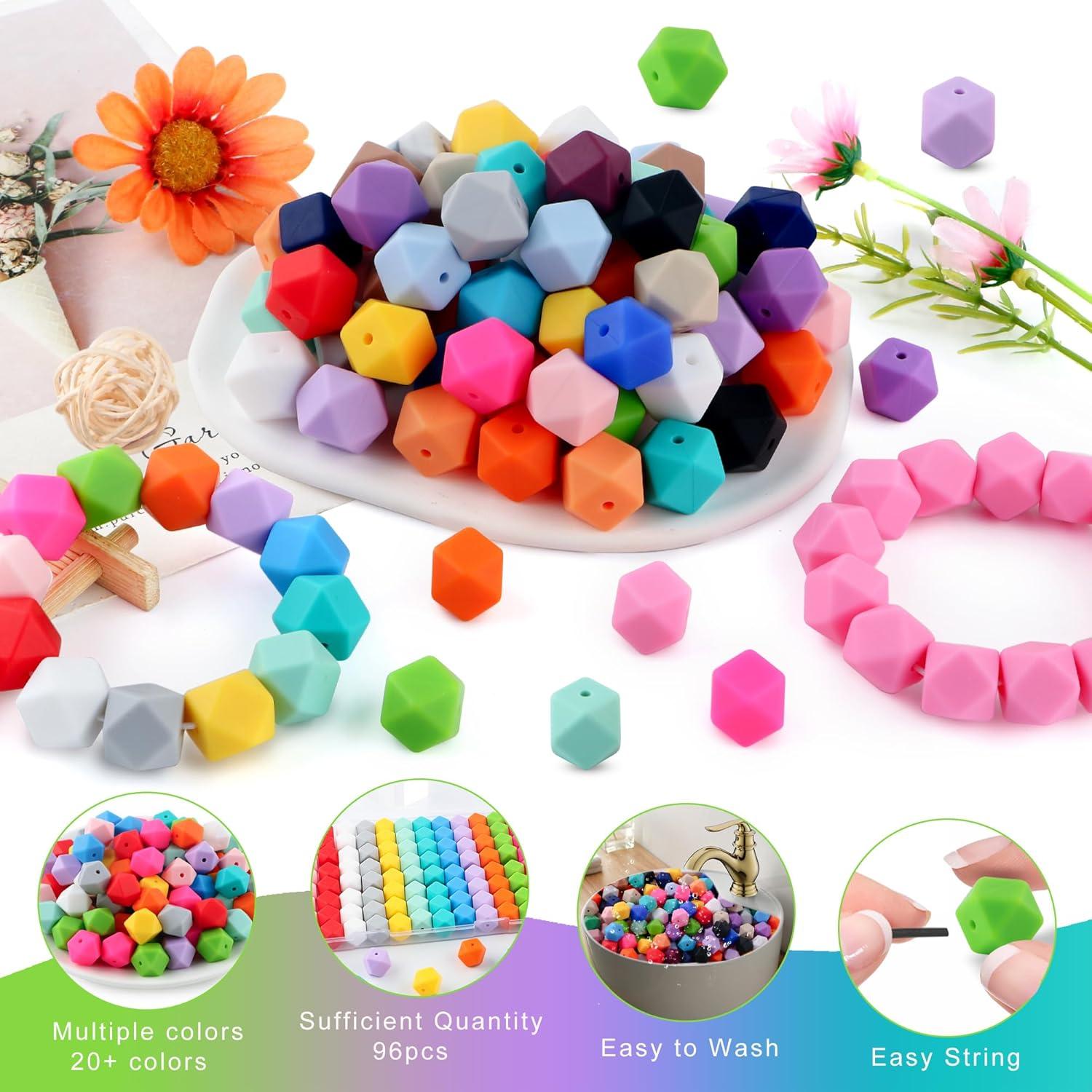 96 Perlas de Silicona Hexagonales 14mm Kovict Multicolor