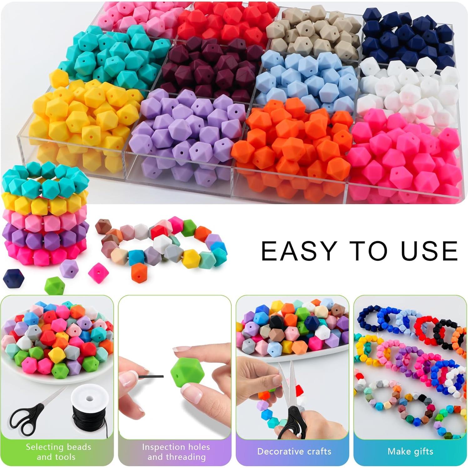 96 Perlas de Silicona Hexagonales 14mm Kovict Multicolor