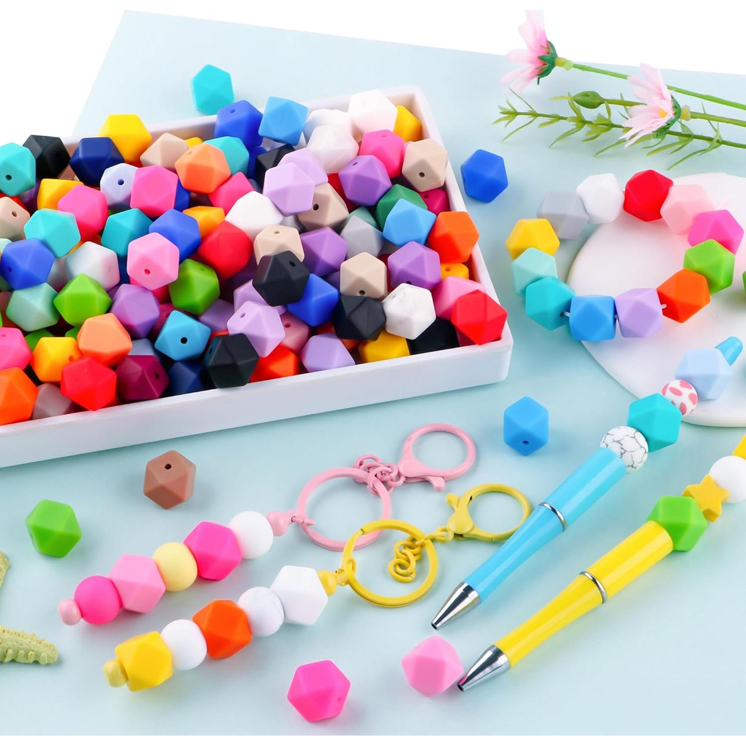 96 Perlas de Silicona Hexagonales 14mm Kovict Multicolor