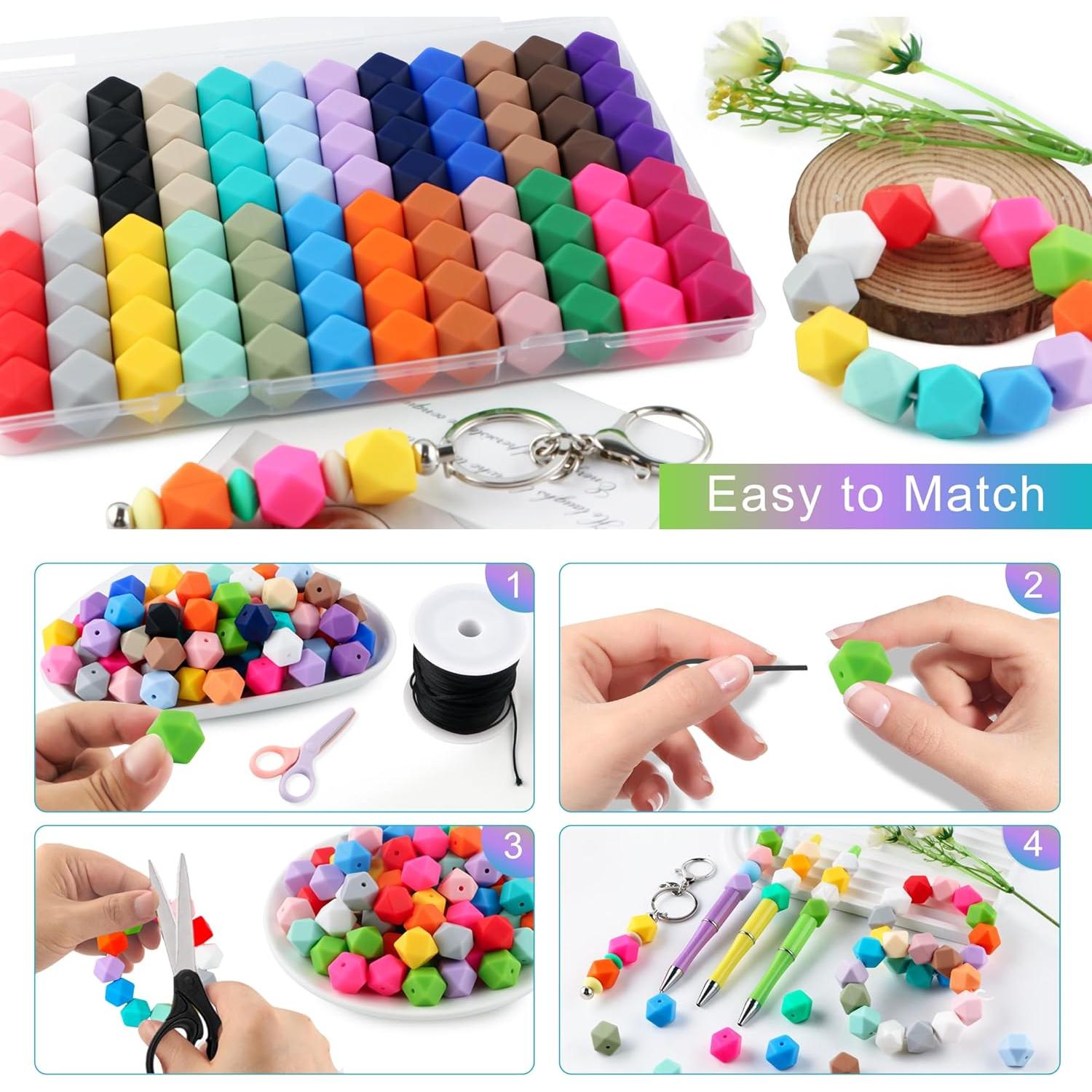 96 Perlas de Silicona Hexagonales 14mm HHCFAST Multicolor