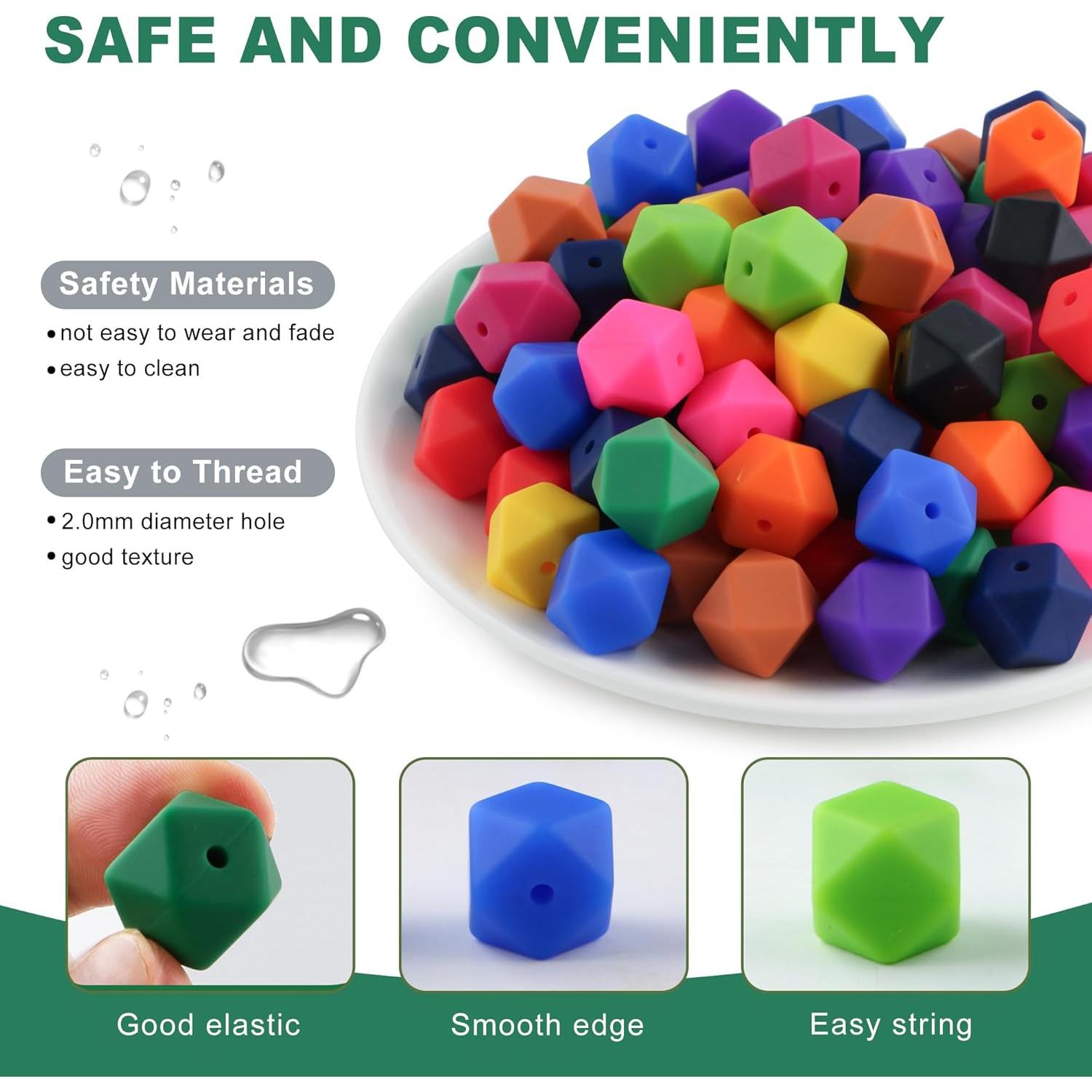 96 Perlas de Silicona Hexagonales 14mm HHCFAST Multicolor