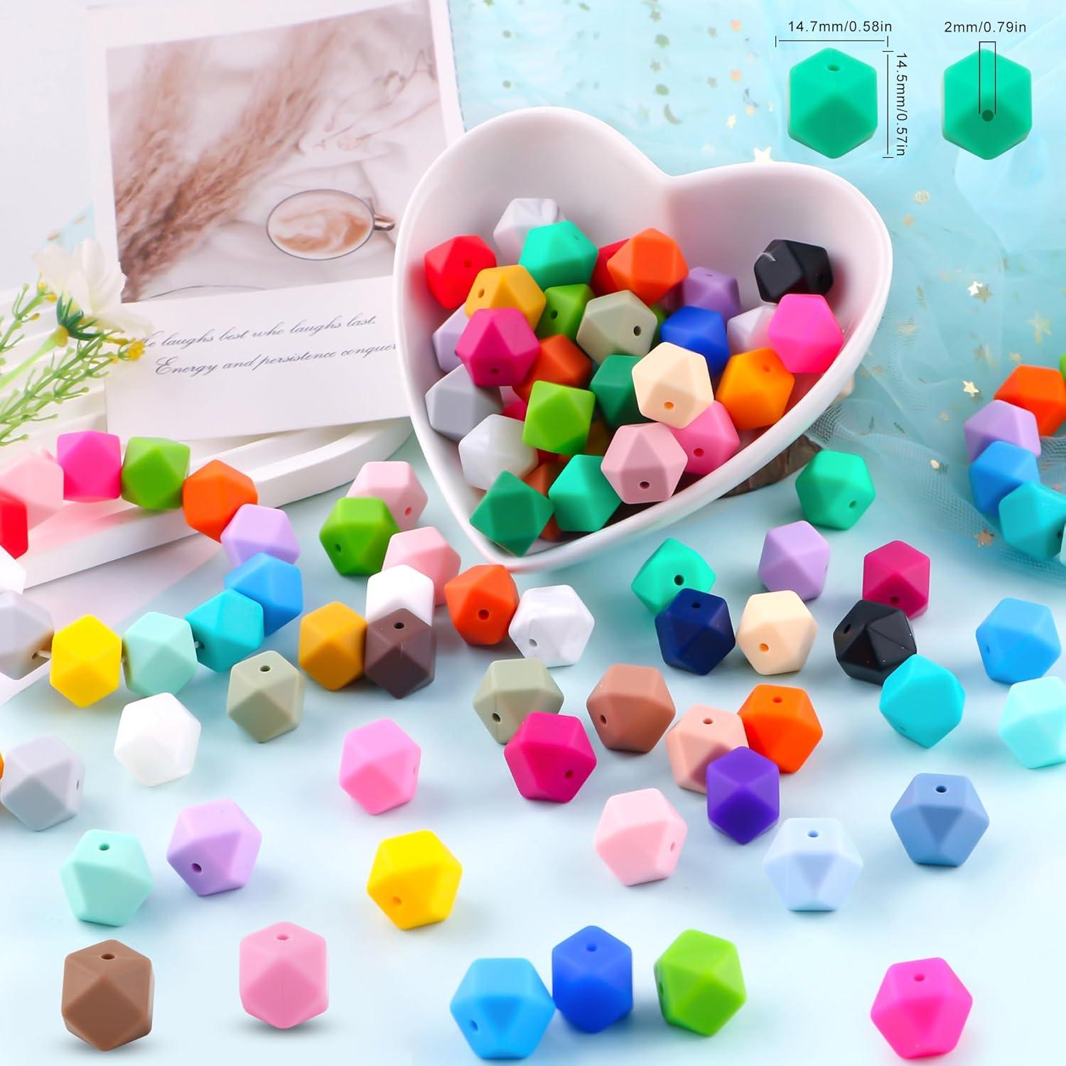 96 Perlas de Silicona Hexagonales 14mm HHCFAST Multicolor