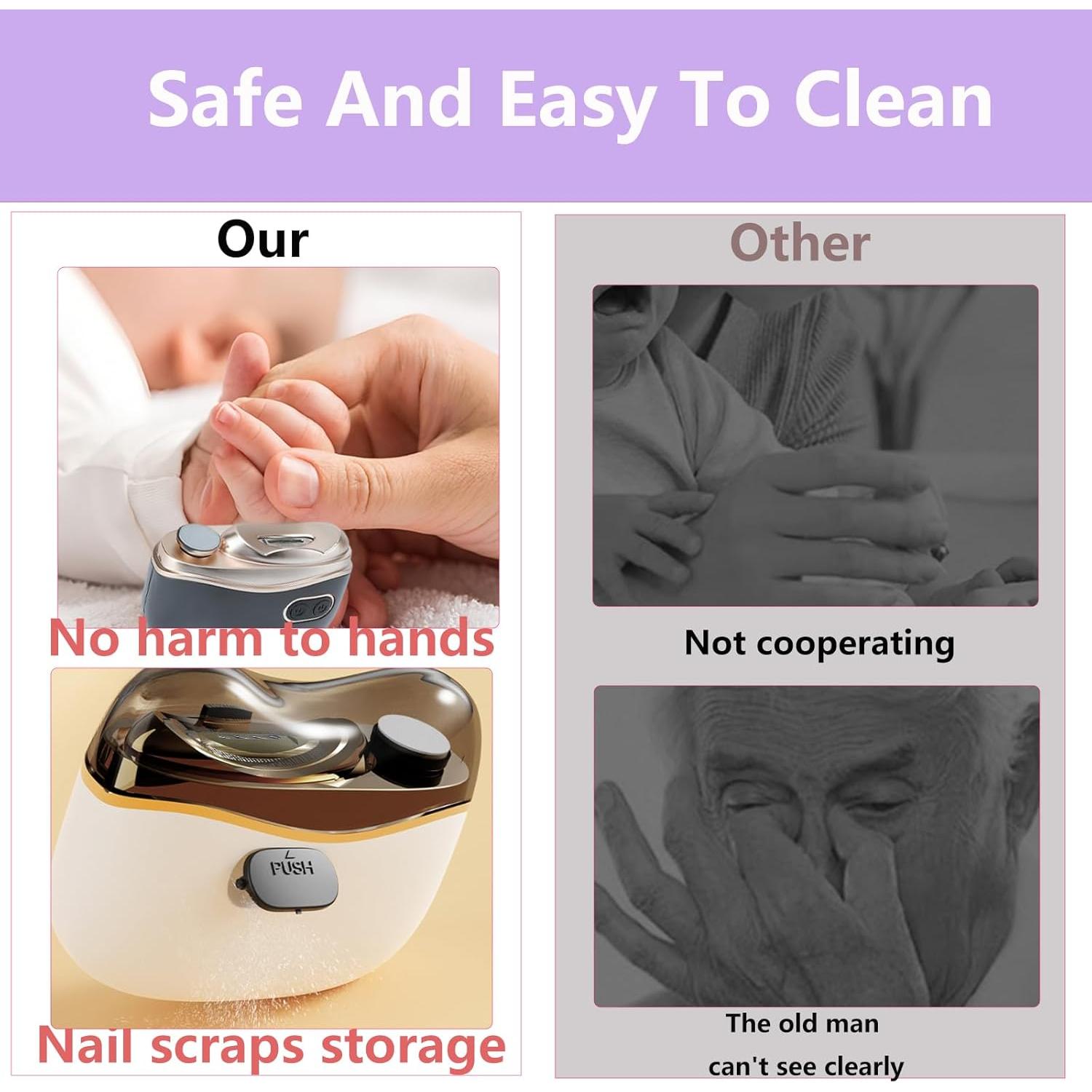 Cortador de Uñas Eléctrico Recargable PINjiaju 2-en-1 con Luz LED