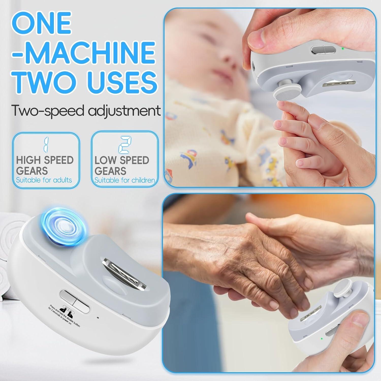 Cortador de Uñas Eléctrico 2 en 1 CCDobbs, USB, LED, Blanco