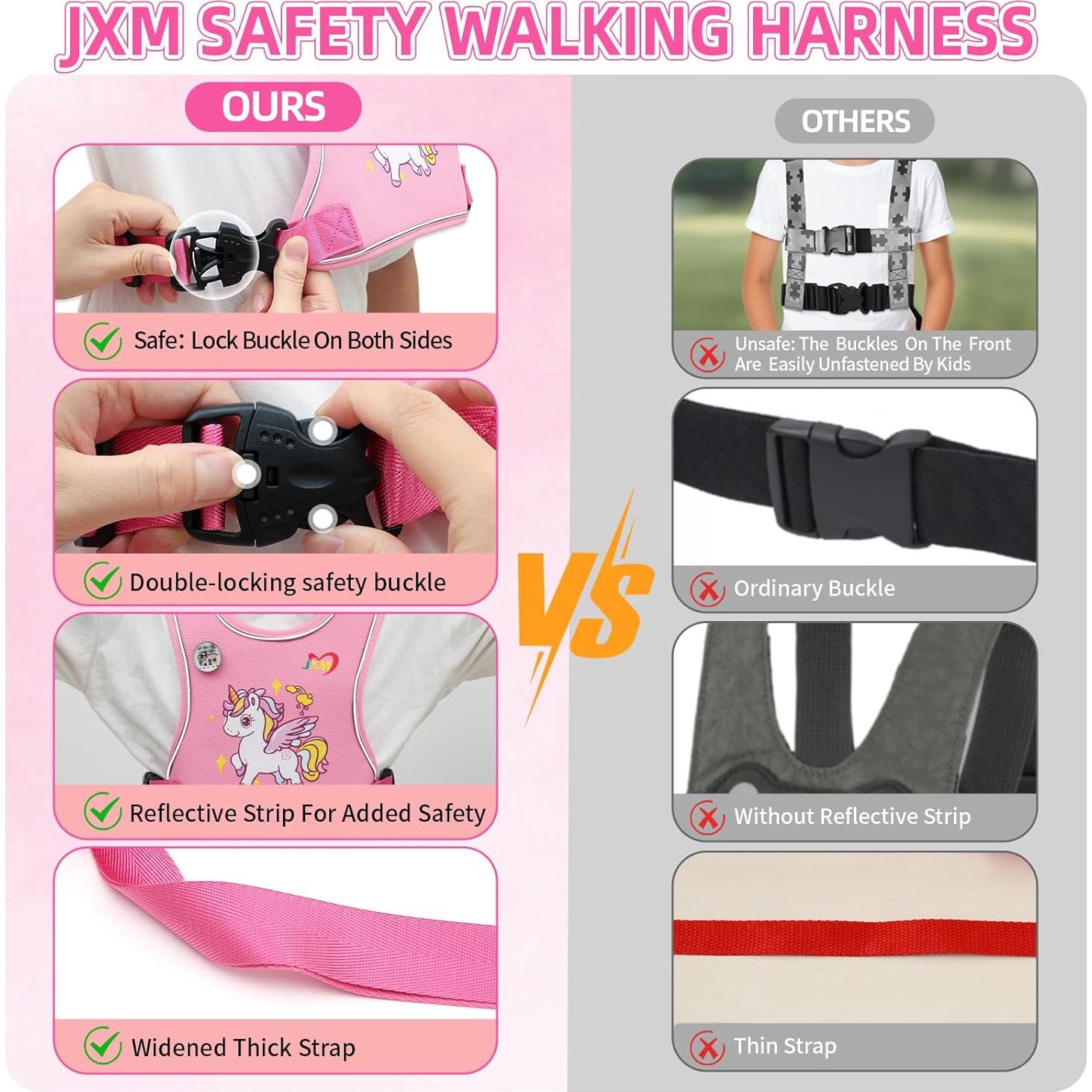 Arnés de Caminata Seguro para Niñas Rosa VJXM 23003 Ajustable