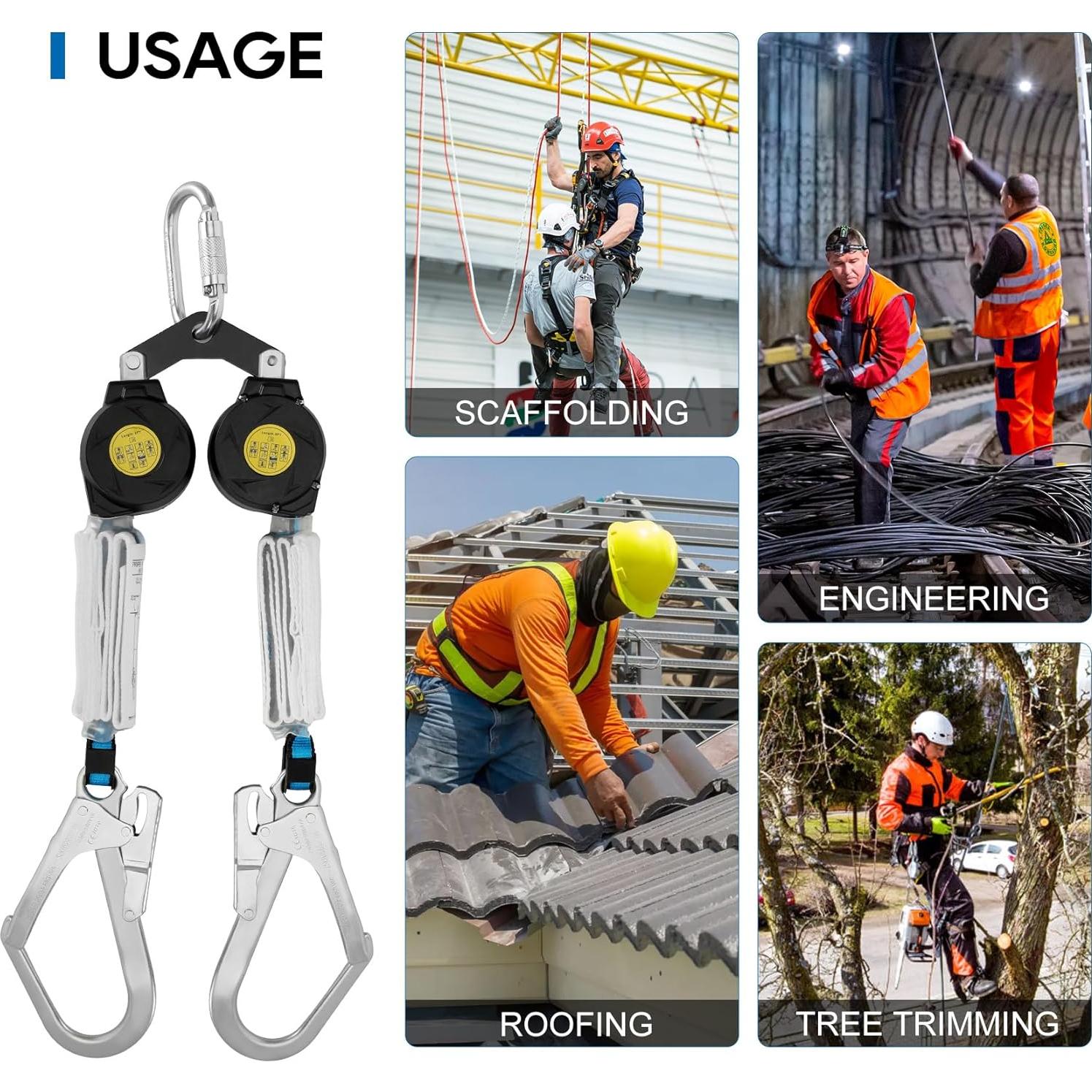 Cuerda de Seguridad Retráctil Doble Pierna Lonsge 6 pies