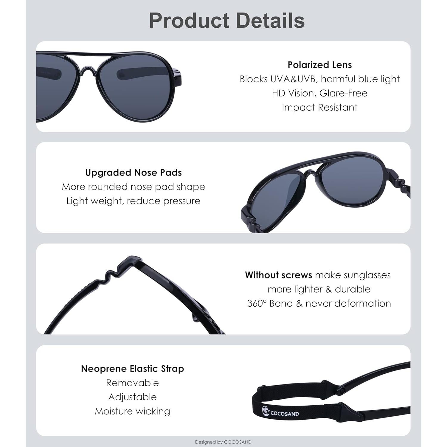 Gafas de sol COCOSAND para bebés polarizadas con correa ajustable