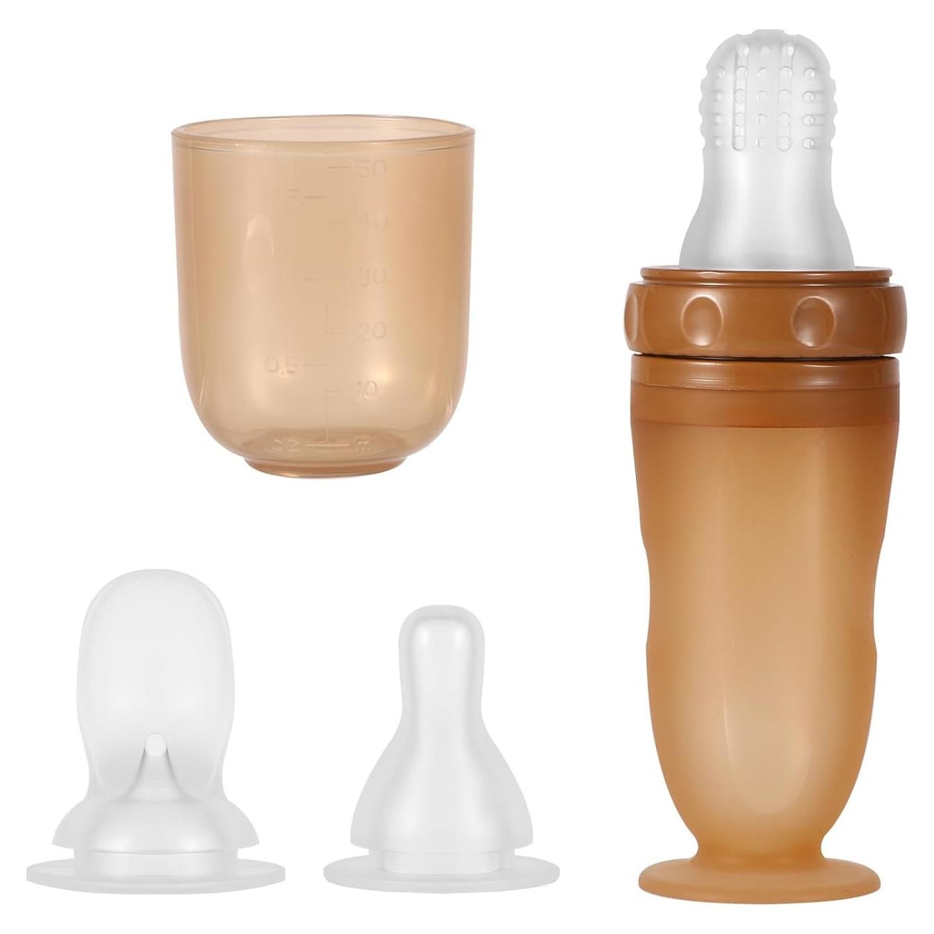 Botella Alimentadora de Silicona para Bebés 3 en 1 - Marrón