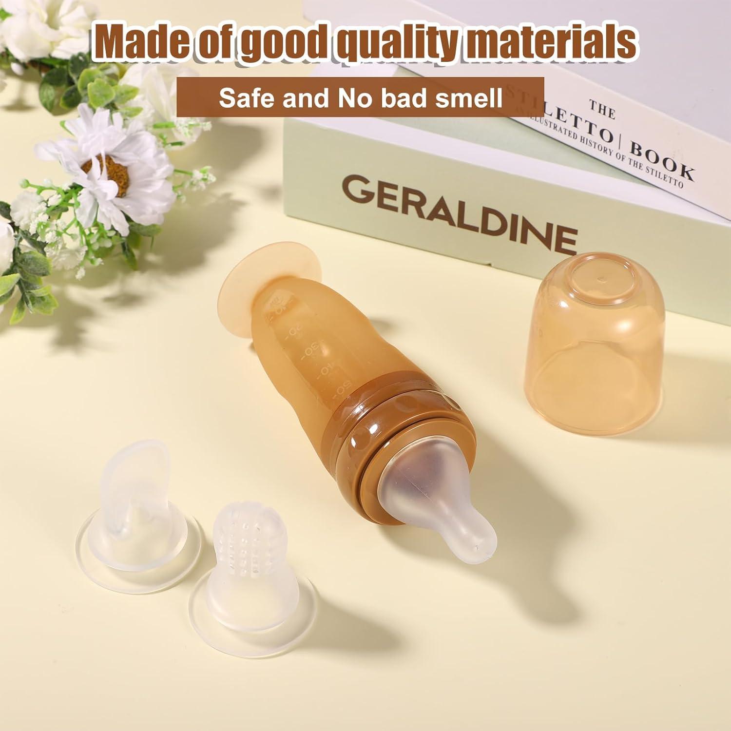 Botella Alimentadora de Silicona para Bebés 3 en 1 - Marrón