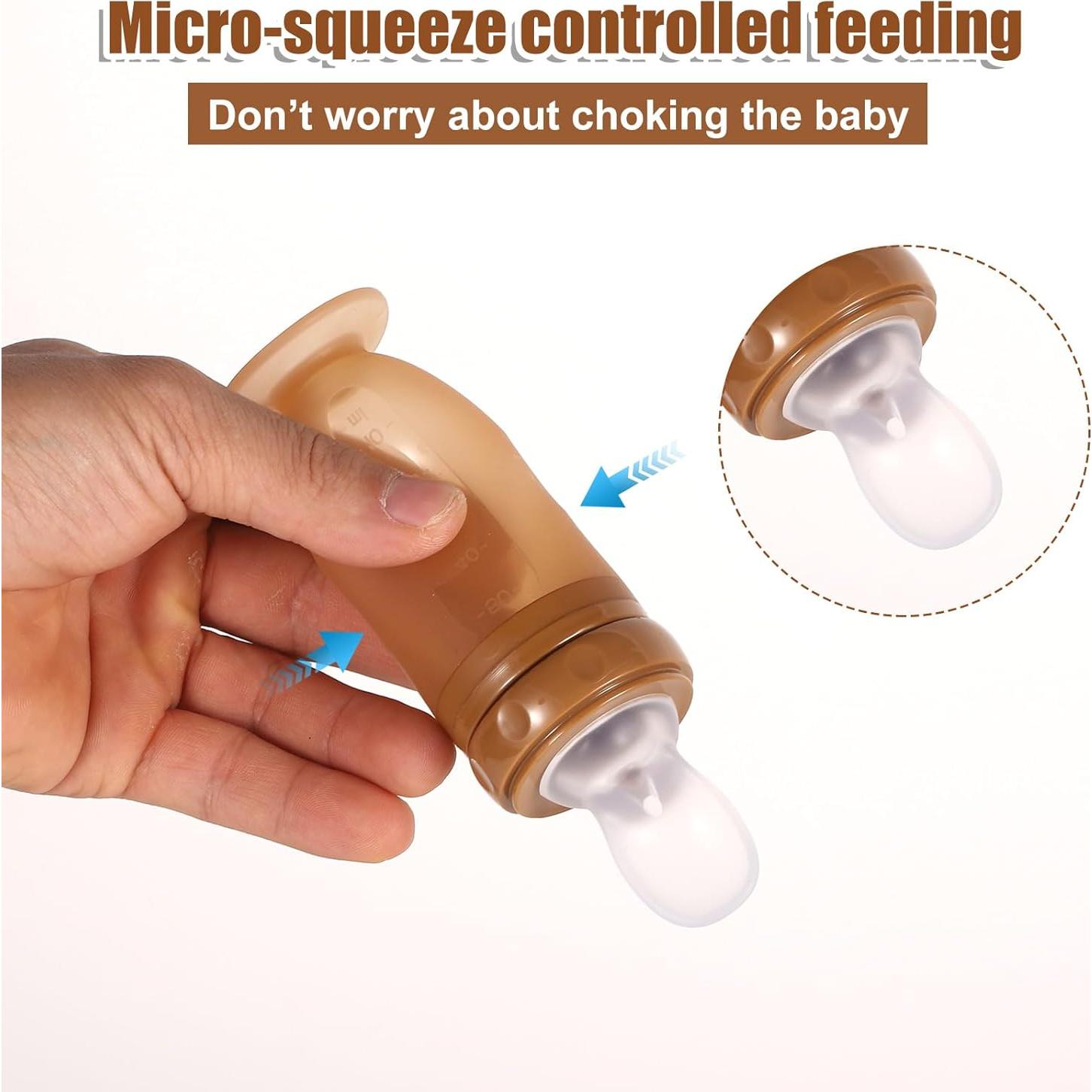 Botella Alimentadora de Silicona para Bebés 3 en 1 - Marrón
