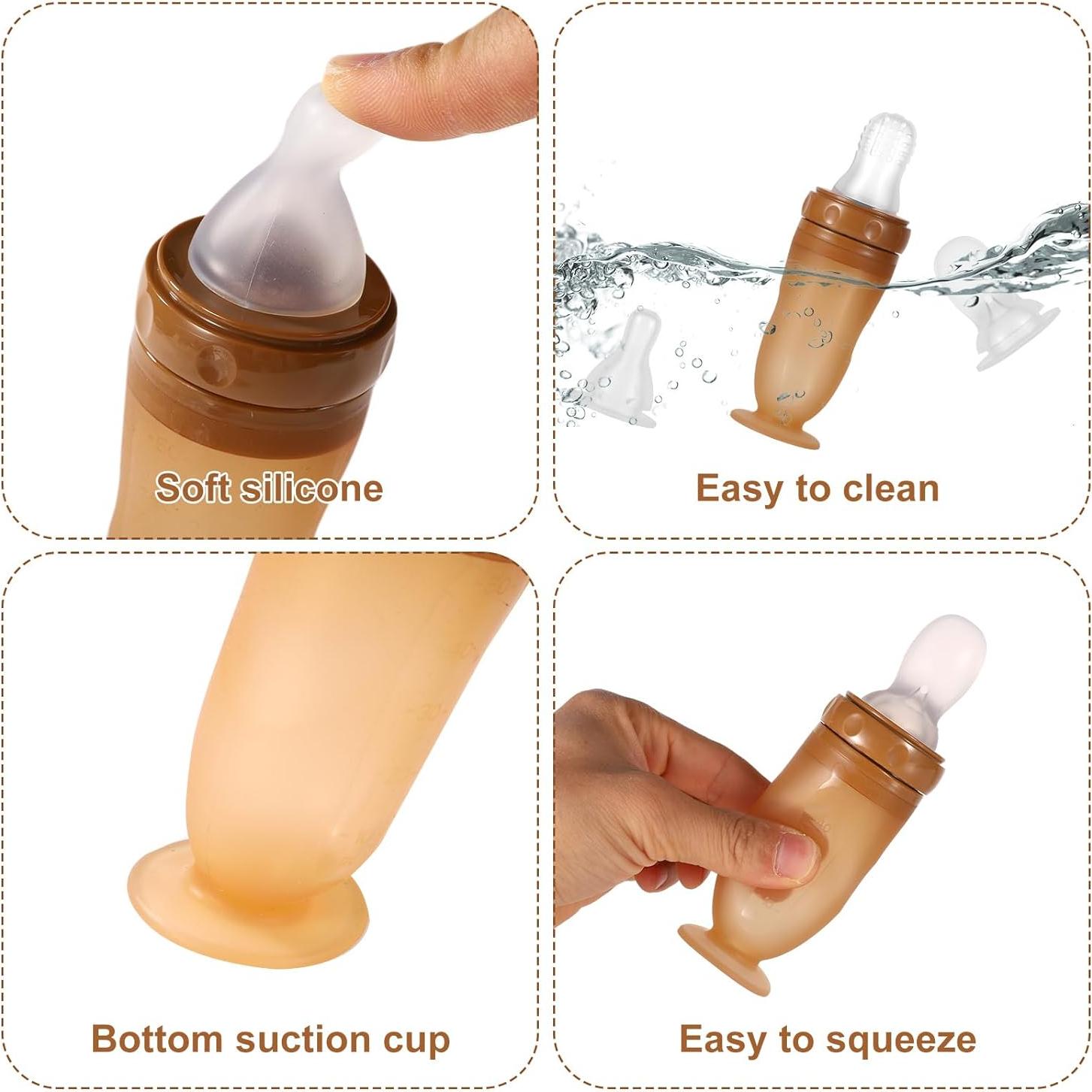 Botella Alimentadora de Silicona para Bebés 3 en 1 - Marrón