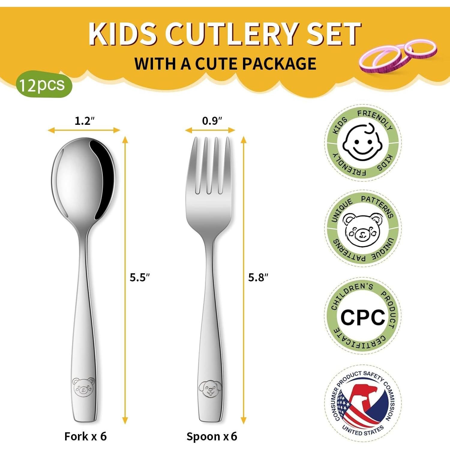 Juego de Cubiertos para Niños Dehov - 12 Piezas Acero Inoxidable