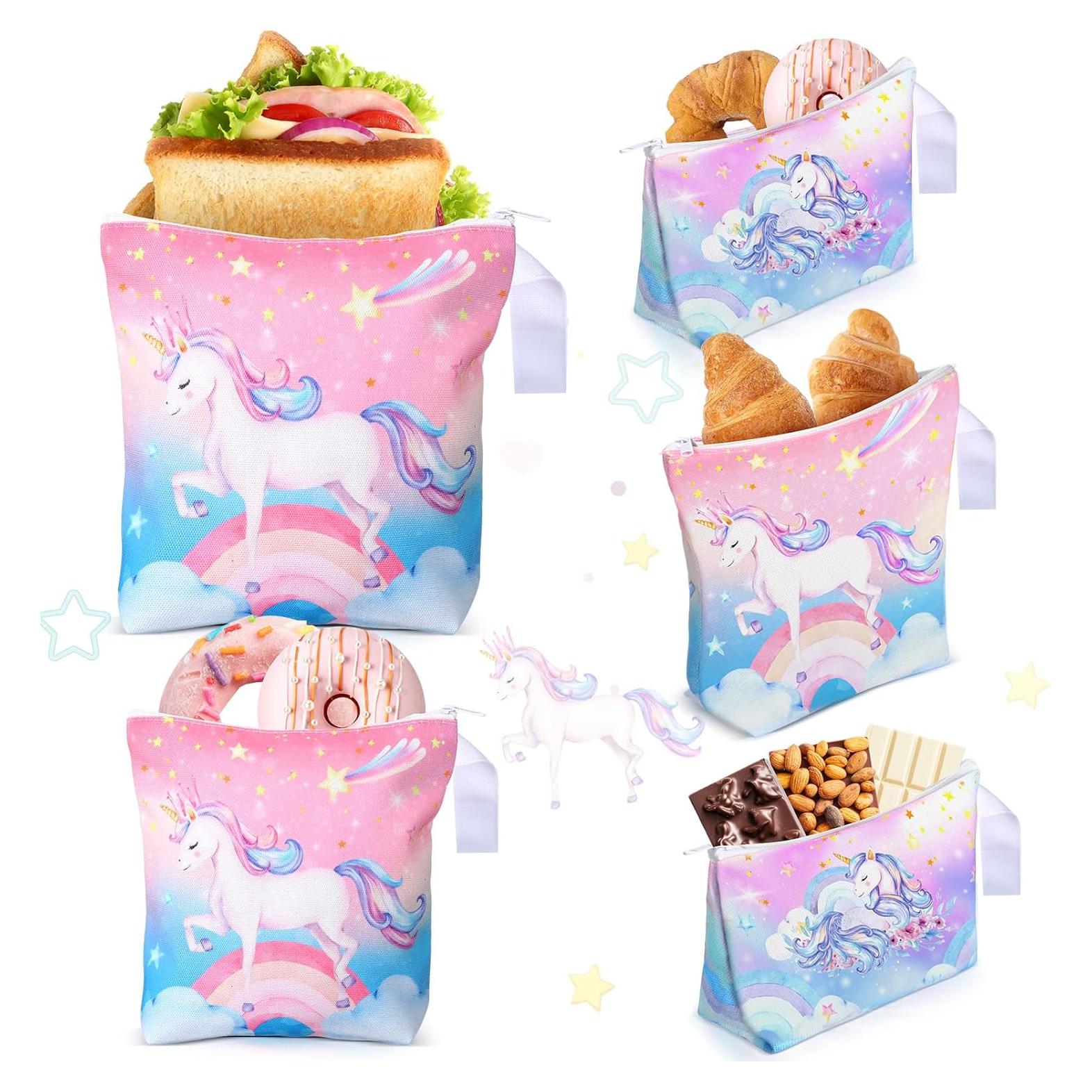 5 Bolsas Reutilizables de Snacks Unicornio Willinglong 19x20 cm