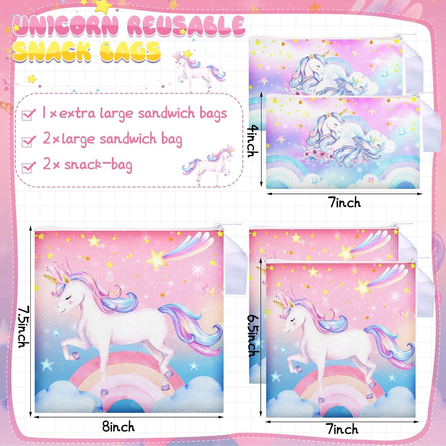 5 Bolsas Reutilizables de Snacks Unicornio Willinglong 19x20 cm