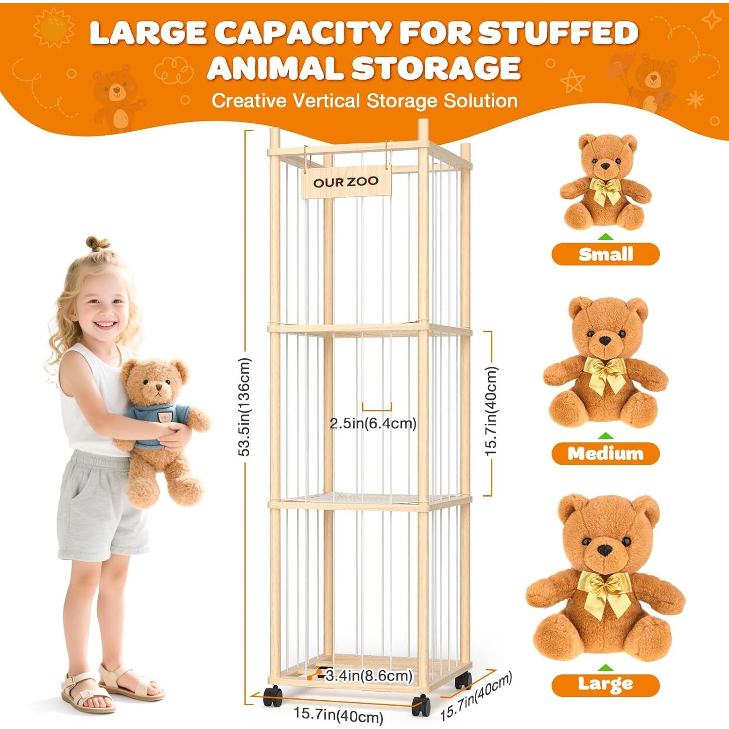 Organizador de Peluches Uvellgift - Torre de Madera 135 cm