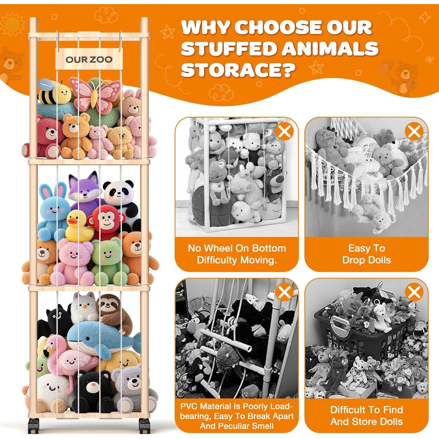 Organizador de Peluches Uvellgift - Torre de Madera 135 cm