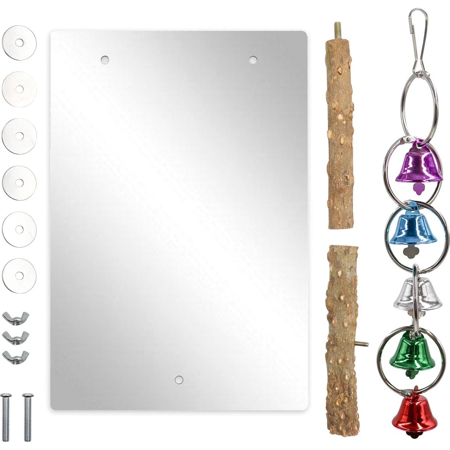 Juguete de Espejo Grande para Aves Oooct 30x20cm con Campana