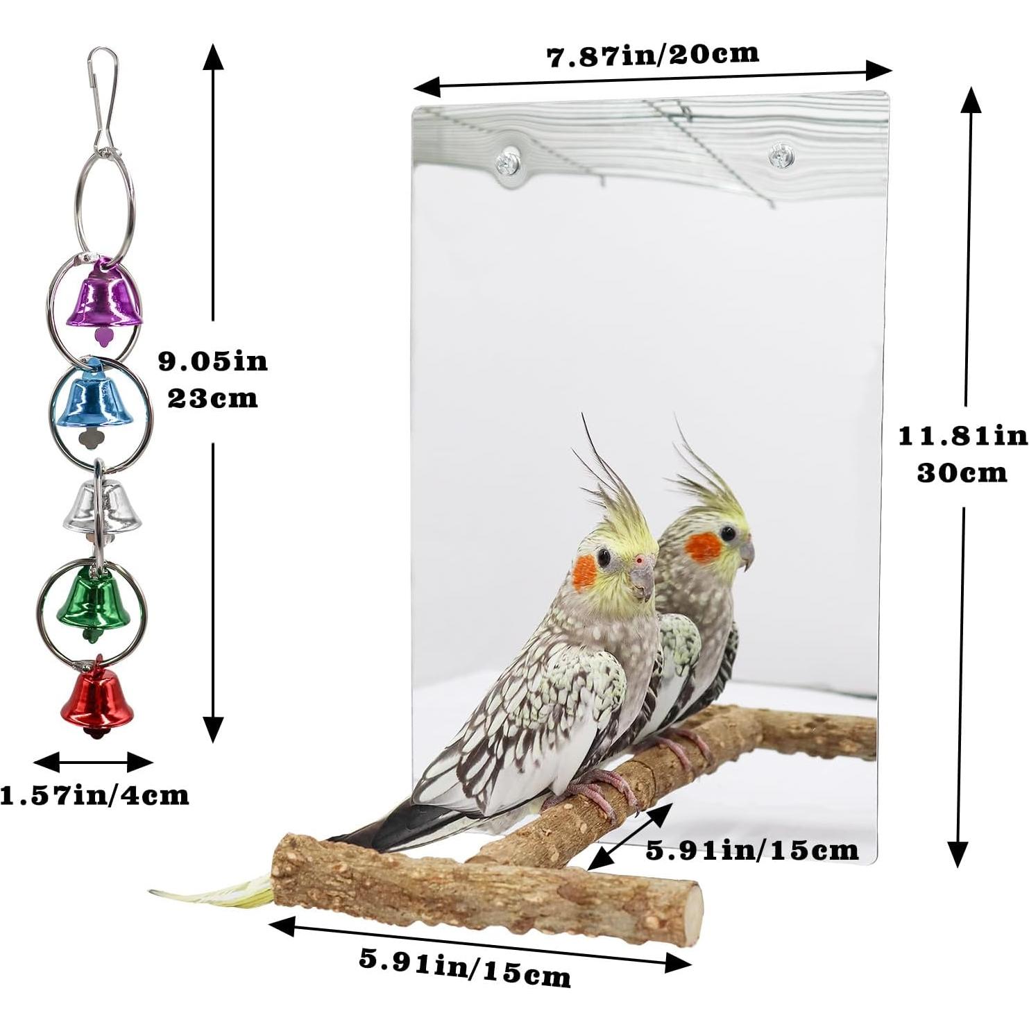Juguete de Espejo Grande para Aves Oooct 30x20cm con Campana