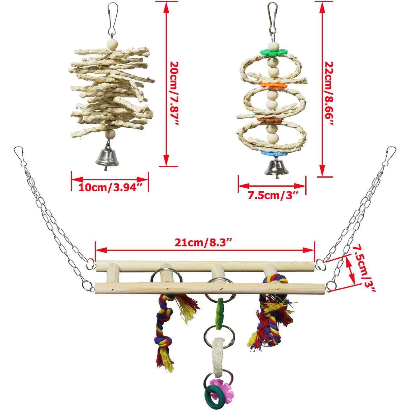 Paquete de 7 Juguetes para Aves BWOGUE - Madera Natural