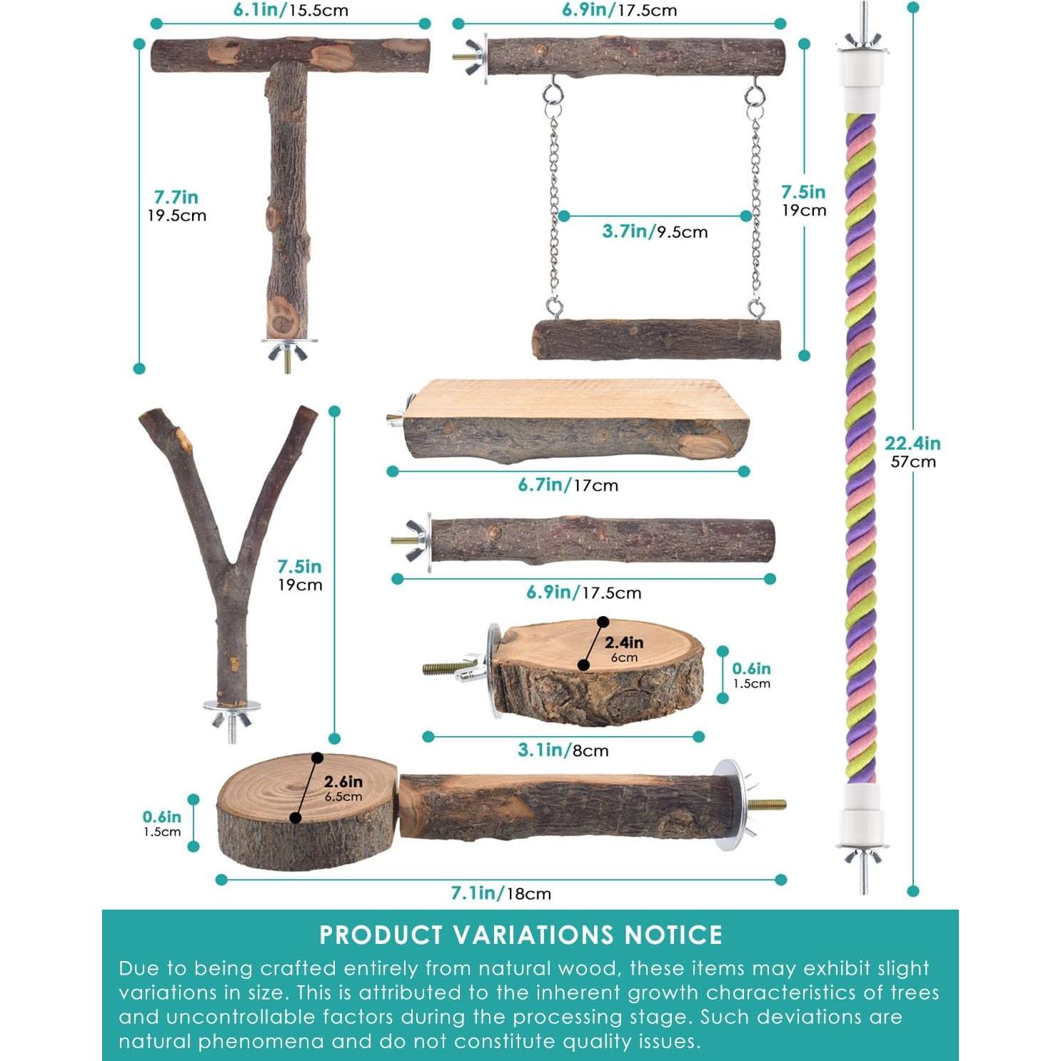 Posaderos de Madera Natural para Aves DBNESS - 8 Piezas