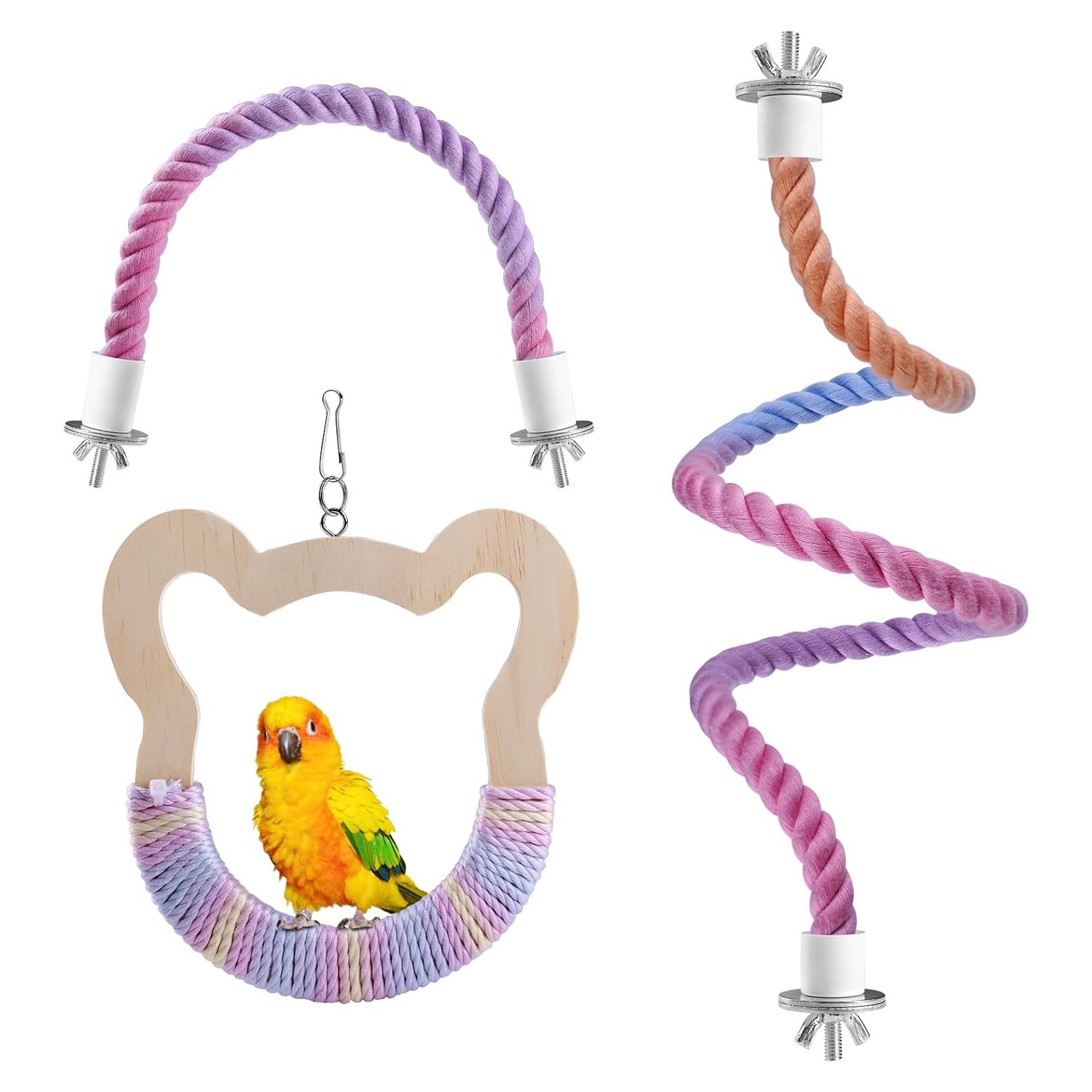 Juego de 3 Perchas de Cuerda y Columpio para Aves Ana Ego