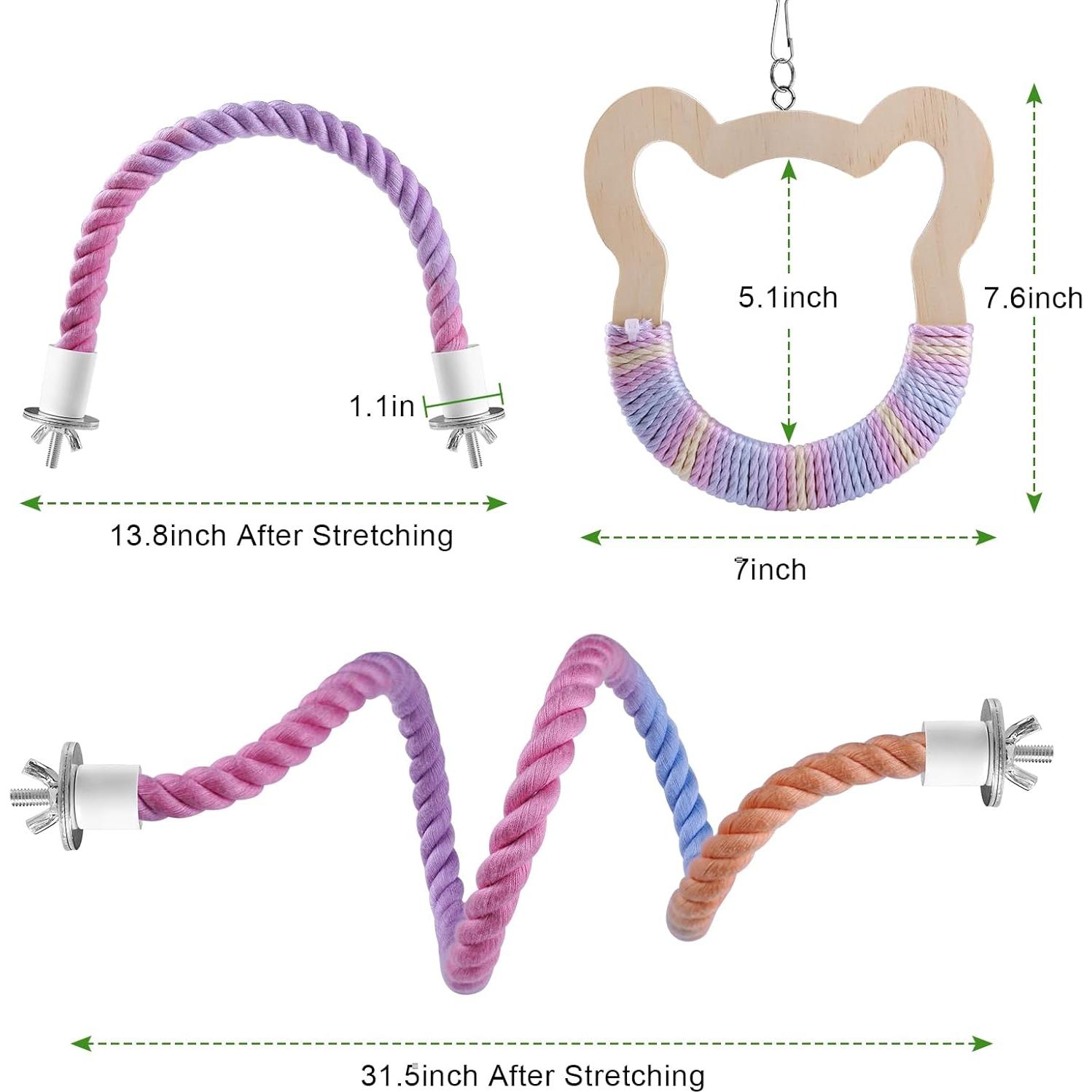 Juego de 3 Perchas de Cuerda y Columpio para Aves Ana Ego