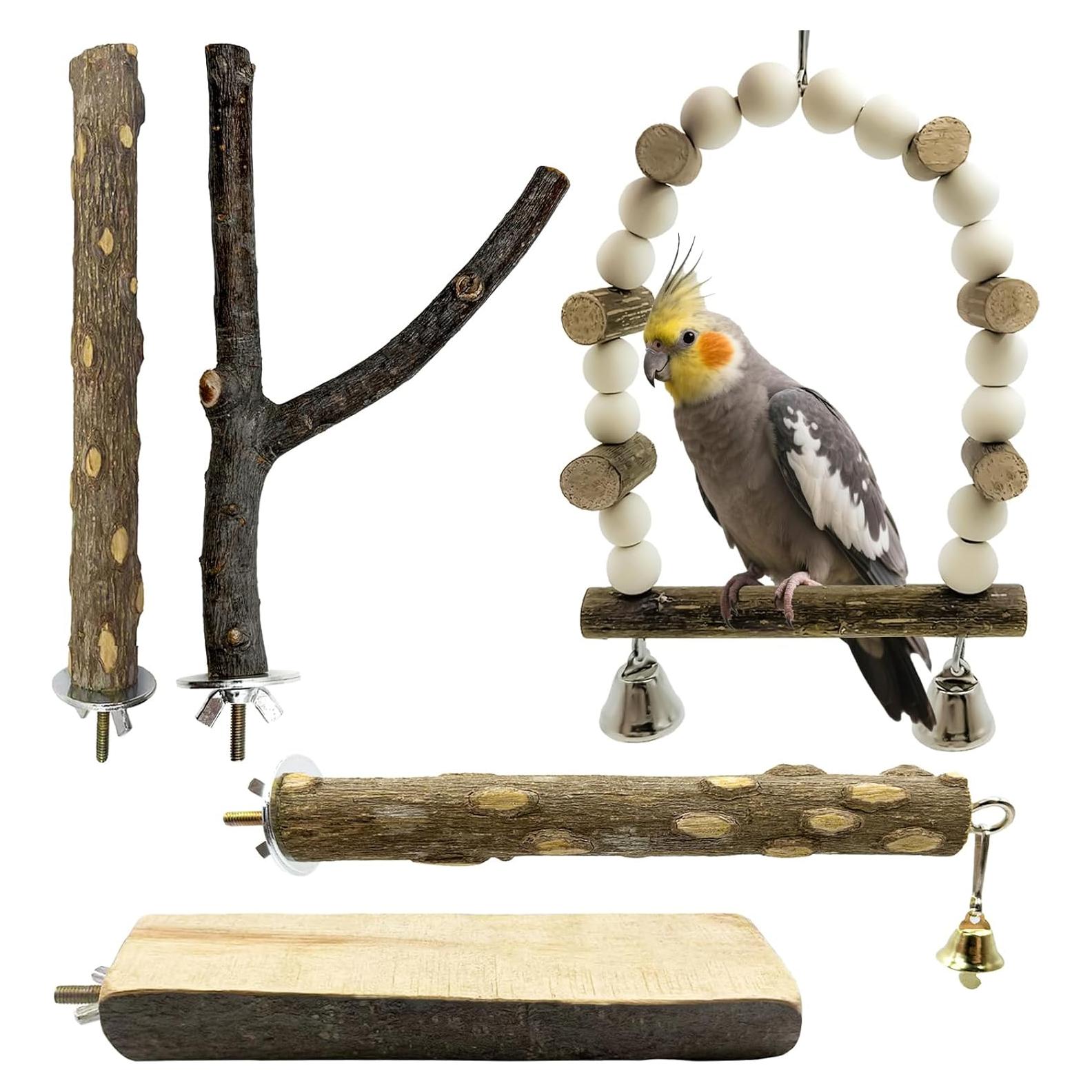Juego de 5 Perchas de Madera Natural Sienle para Aves