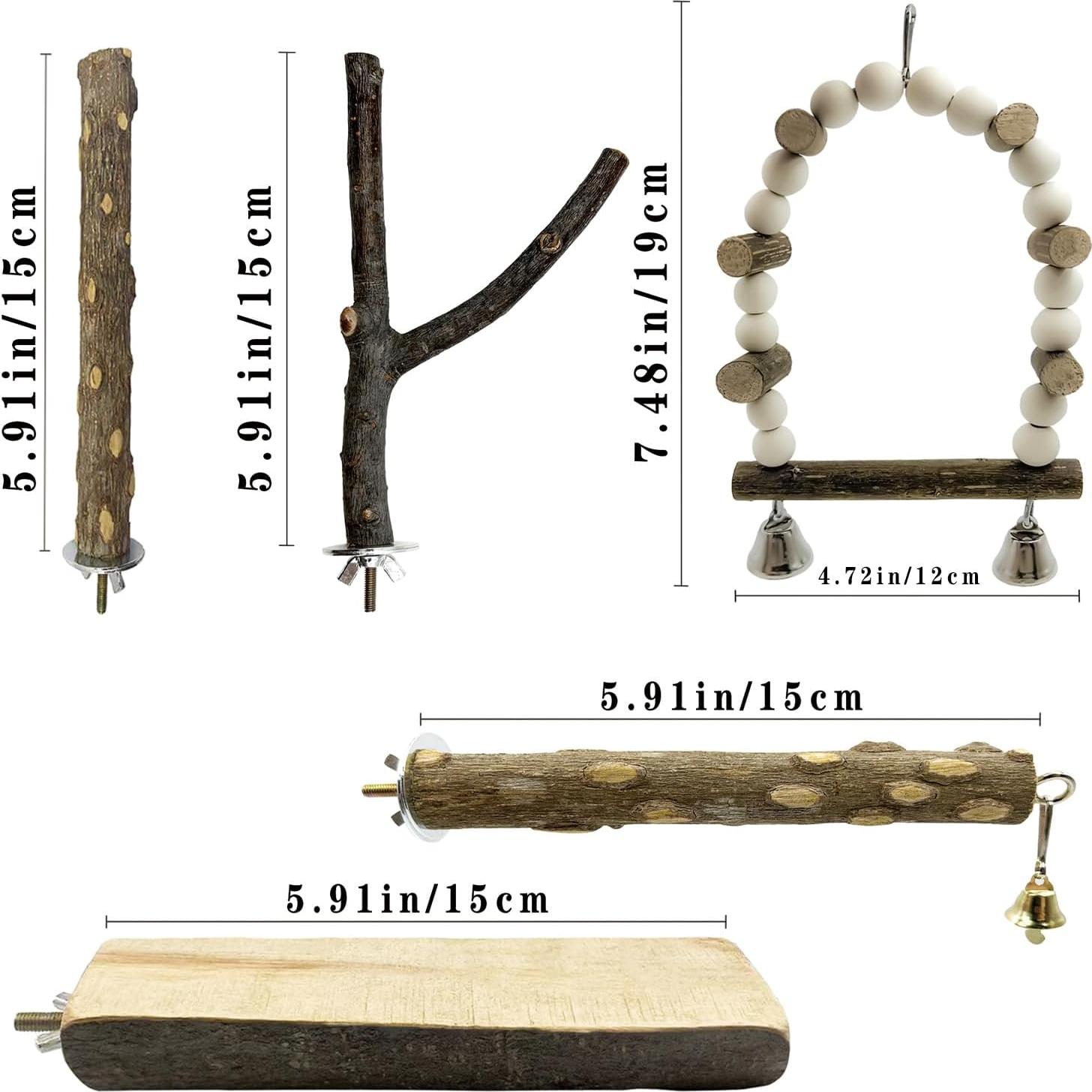 Juego de 5 Perchas de Madera Natural Sienle para Aves