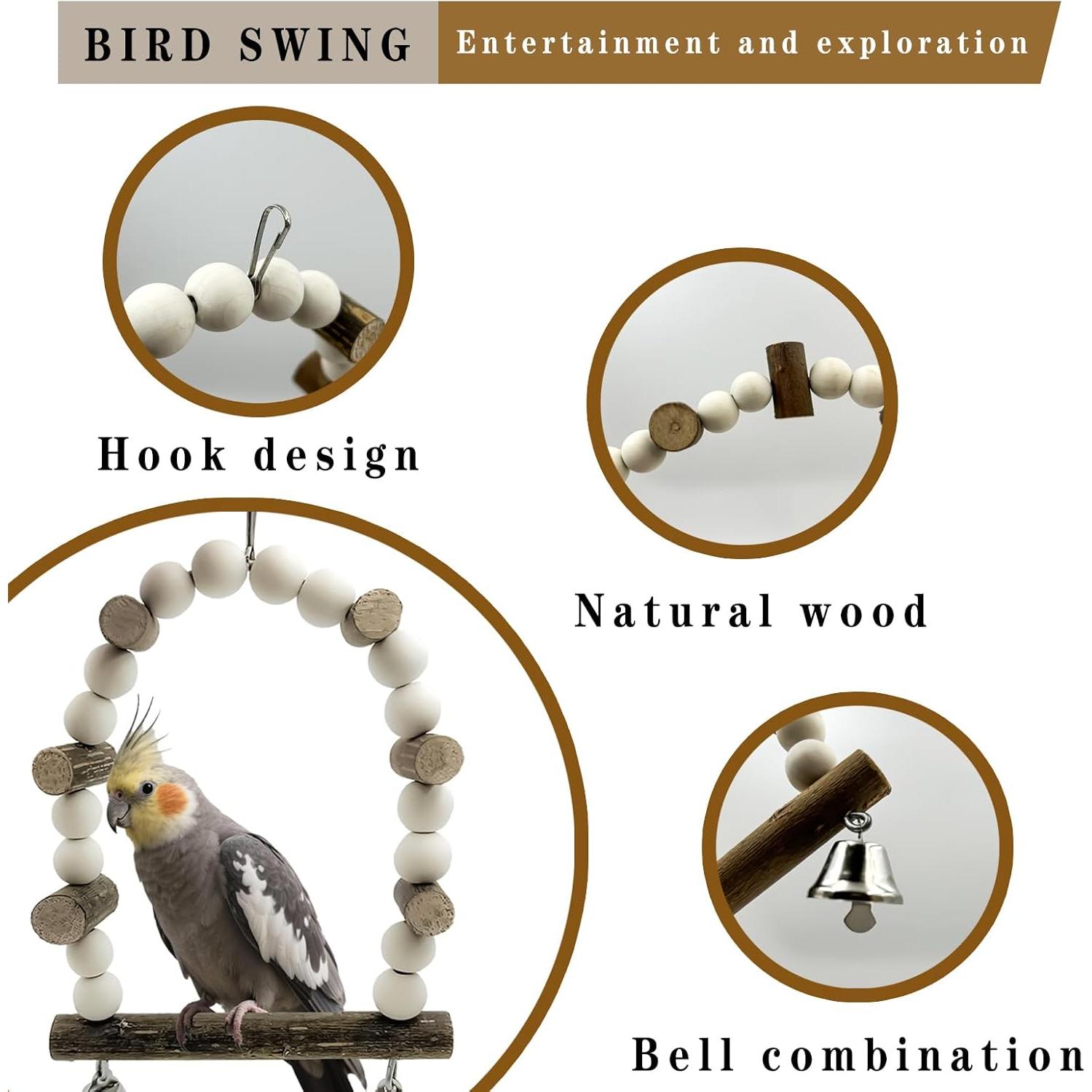 Juego de 5 Perchas de Madera Natural Sienle para Aves