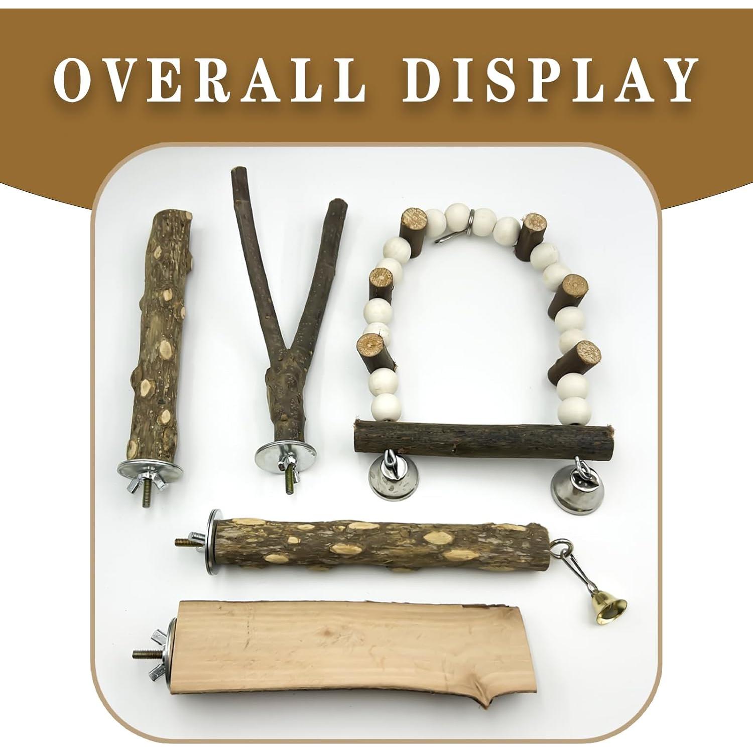 Juego de 5 Perchas de Madera Natural Sienle para Aves