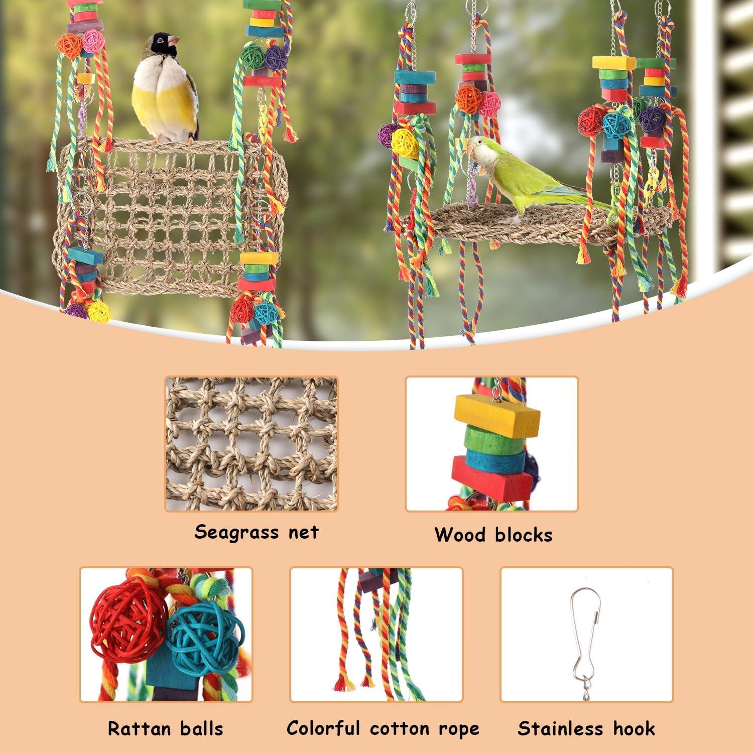 Juguete de Forrajeo para Aves AFUOWER - Hamaca de Hierba Marina