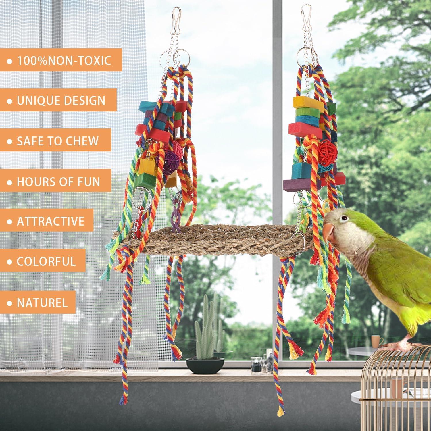 Juguete de Forrajeo para Aves AFUOWER - Hamaca de Hierba Marina