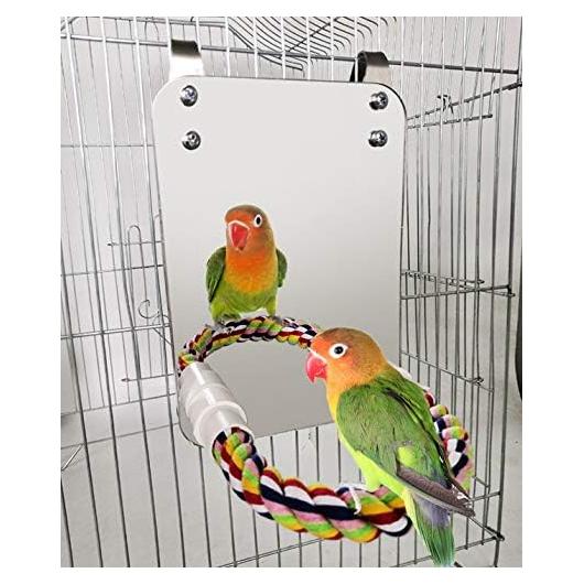 Espejo para Aves BWOGUE 18x13 cm con Percha de Cuerda