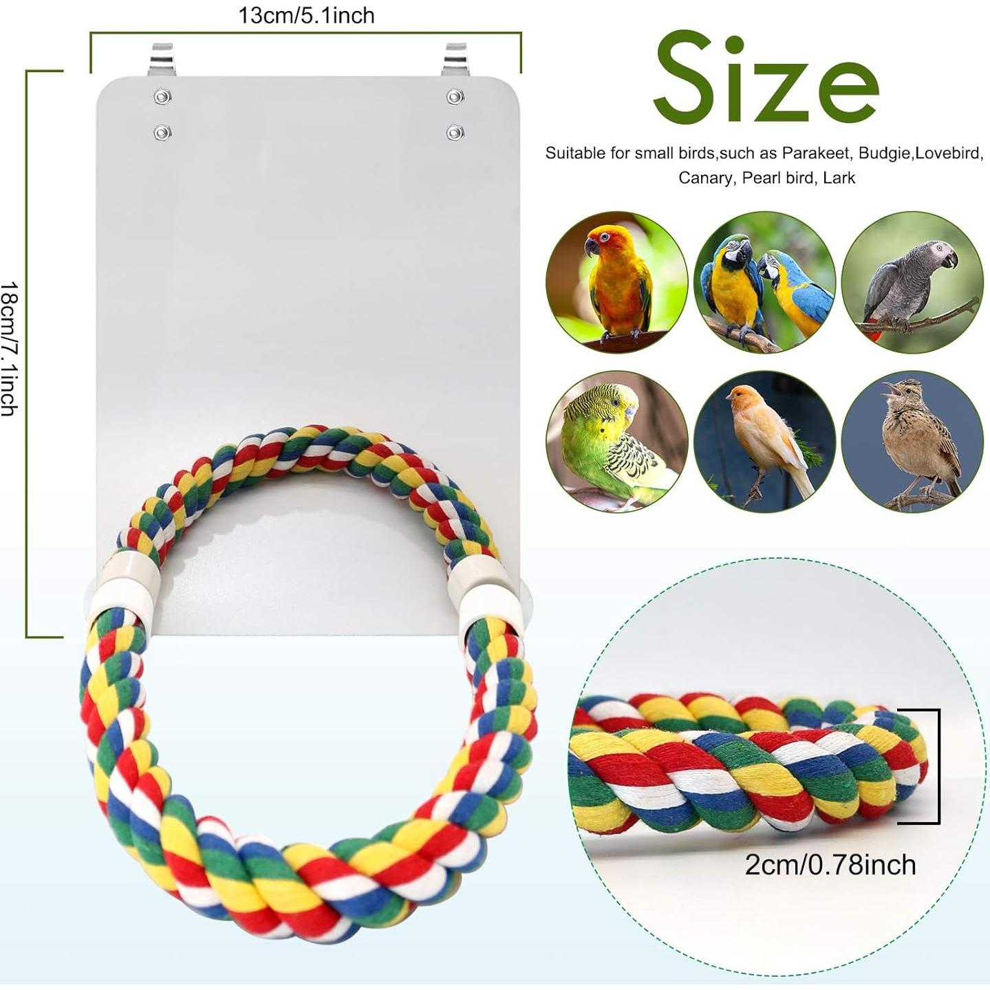 Espejo para Aves BWOGUE 18x13 cm con Percha de Cuerda