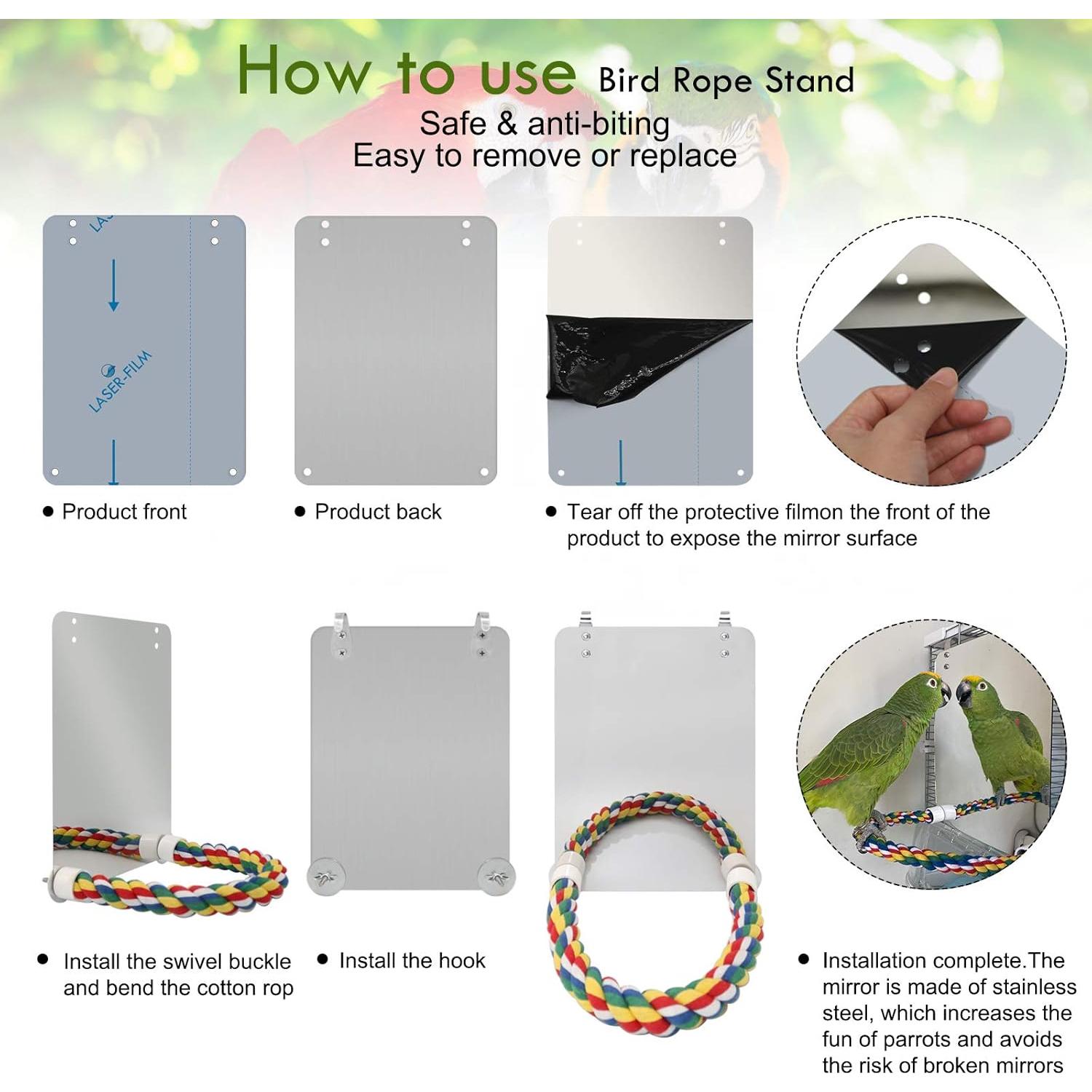 Espejo para Aves BWOGUE 18x13 cm con Percha de Cuerda