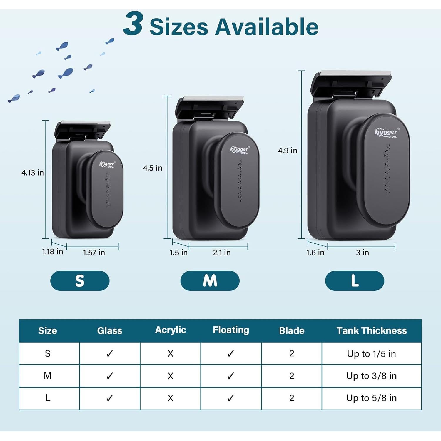 Raspador Magnético para Acuarios Hygger S - 0.51 a 1.52 cm