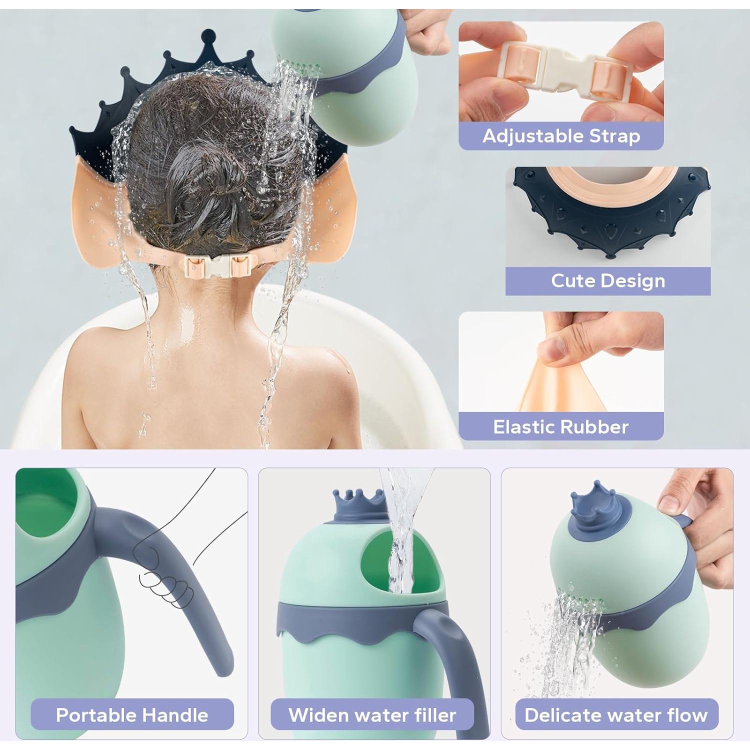 Gorro de Ducha para Bebés FUNUPUP con Taza de Enjuague Rosa y Azul