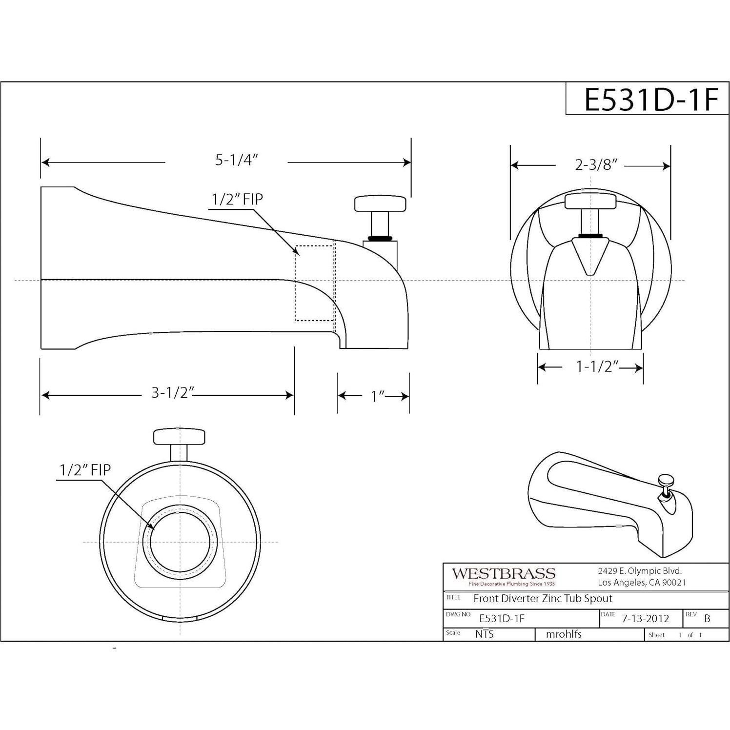 Grifo de Baño Montado en Pared Westbrass E531D-1F Negro Mate