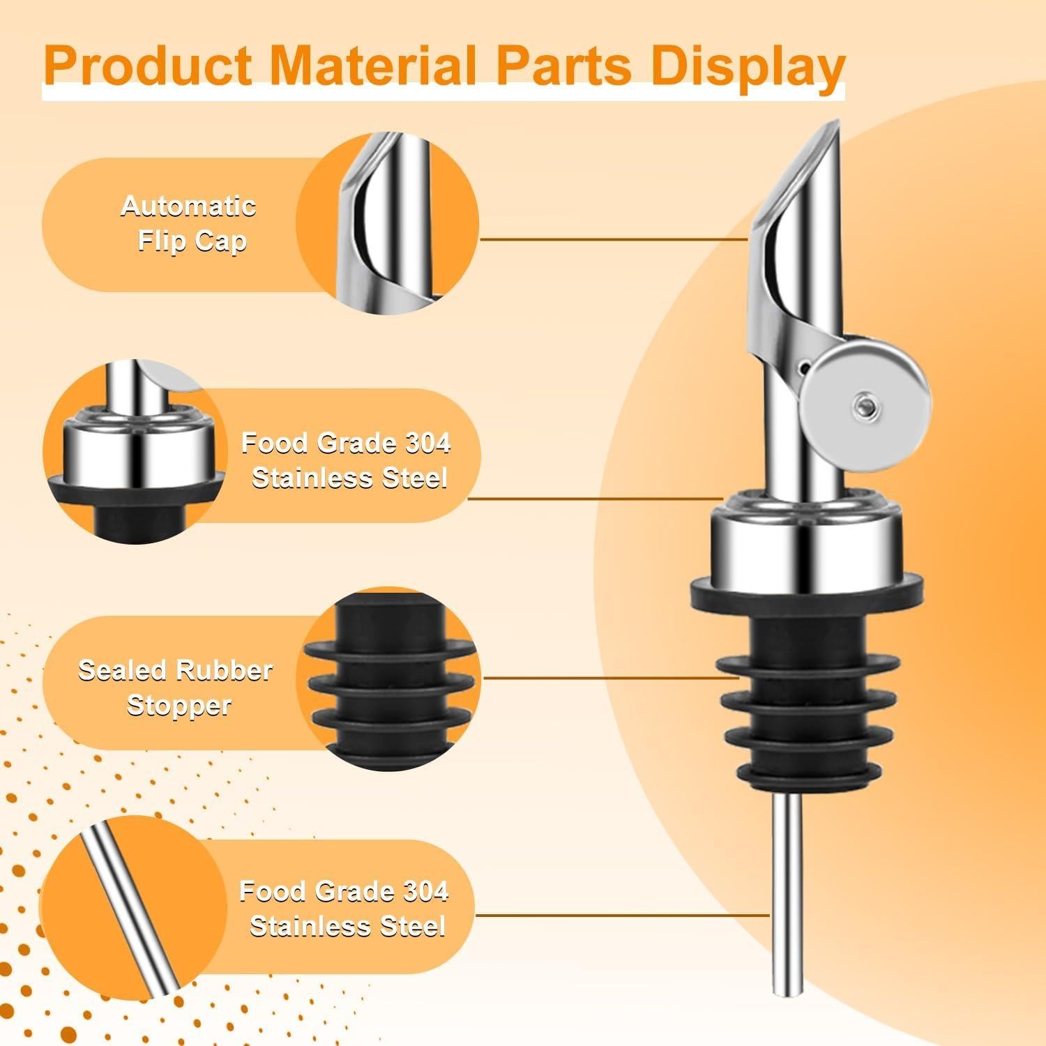 6 Vertedores Automáticos de Acero Inoxidable LXJCSM para Botellas