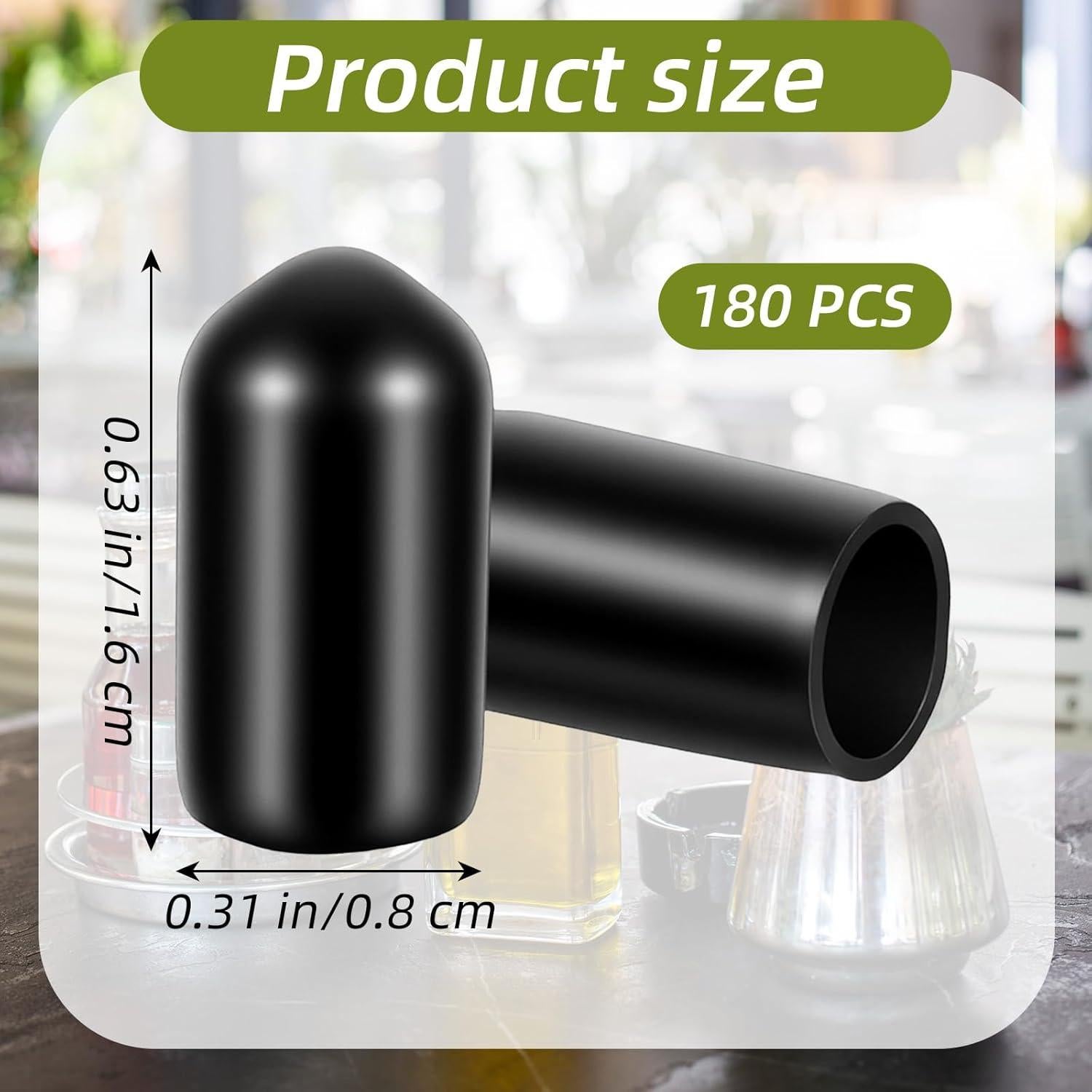 180PCS Black Rubber Pour Spout Covers, Wine Pourer Dust Caps, Olive Oil Liquor Pour Spout Covers, Dust Proof Pourer Caps, Drink Cover for Alcohol Protection, Bar Accessories
