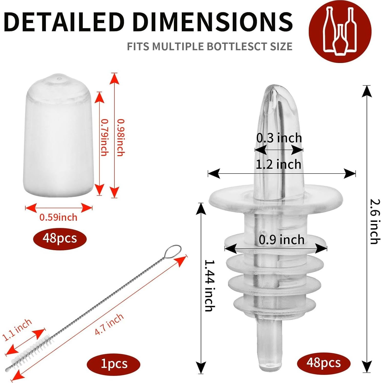 48 Vertedores de Botellas y 48 Cubiertas de Goma EISPAP