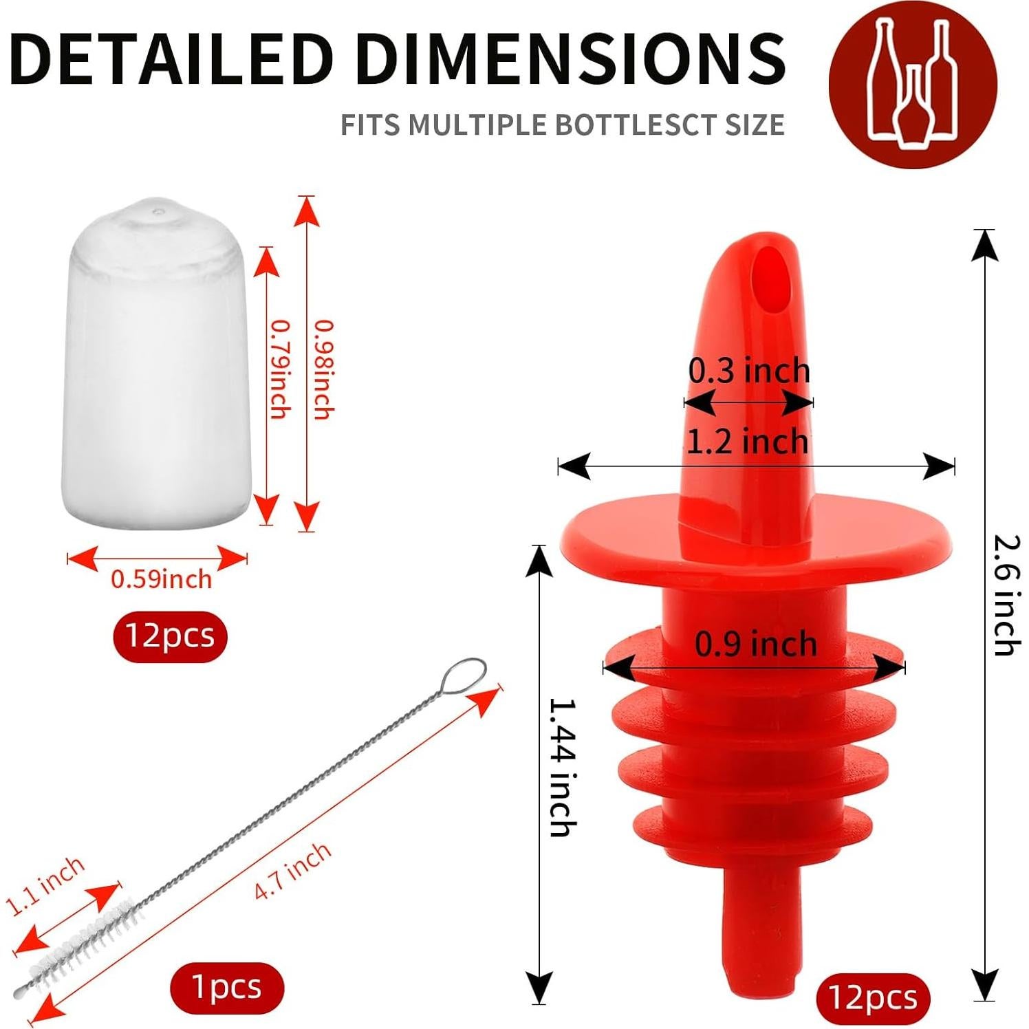 12 Vertedores de Botellas e 12 Cubiertas de Goma eispap