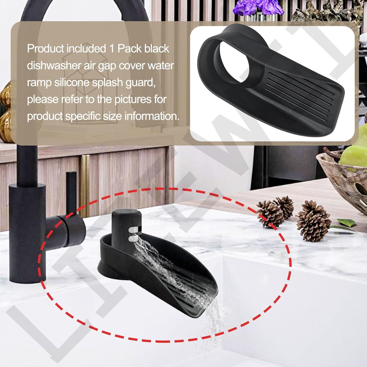 Black Dishwasher Air Gap ​Cover Water Ramp Silicone Splash ​Guard, Universal Accessory for Dishwasher Air Gap, 4° Overflow Spout Extender for Dishwasher - Drain Water Efficiently
