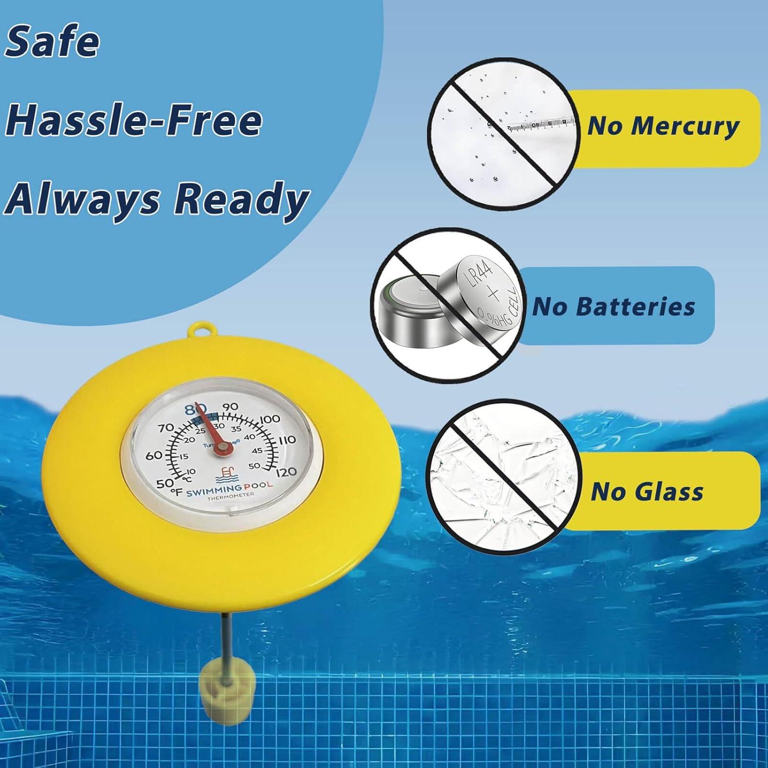 Termómetro Flotante para Piscina Amarillo - IPX6, Acero Inoxidable